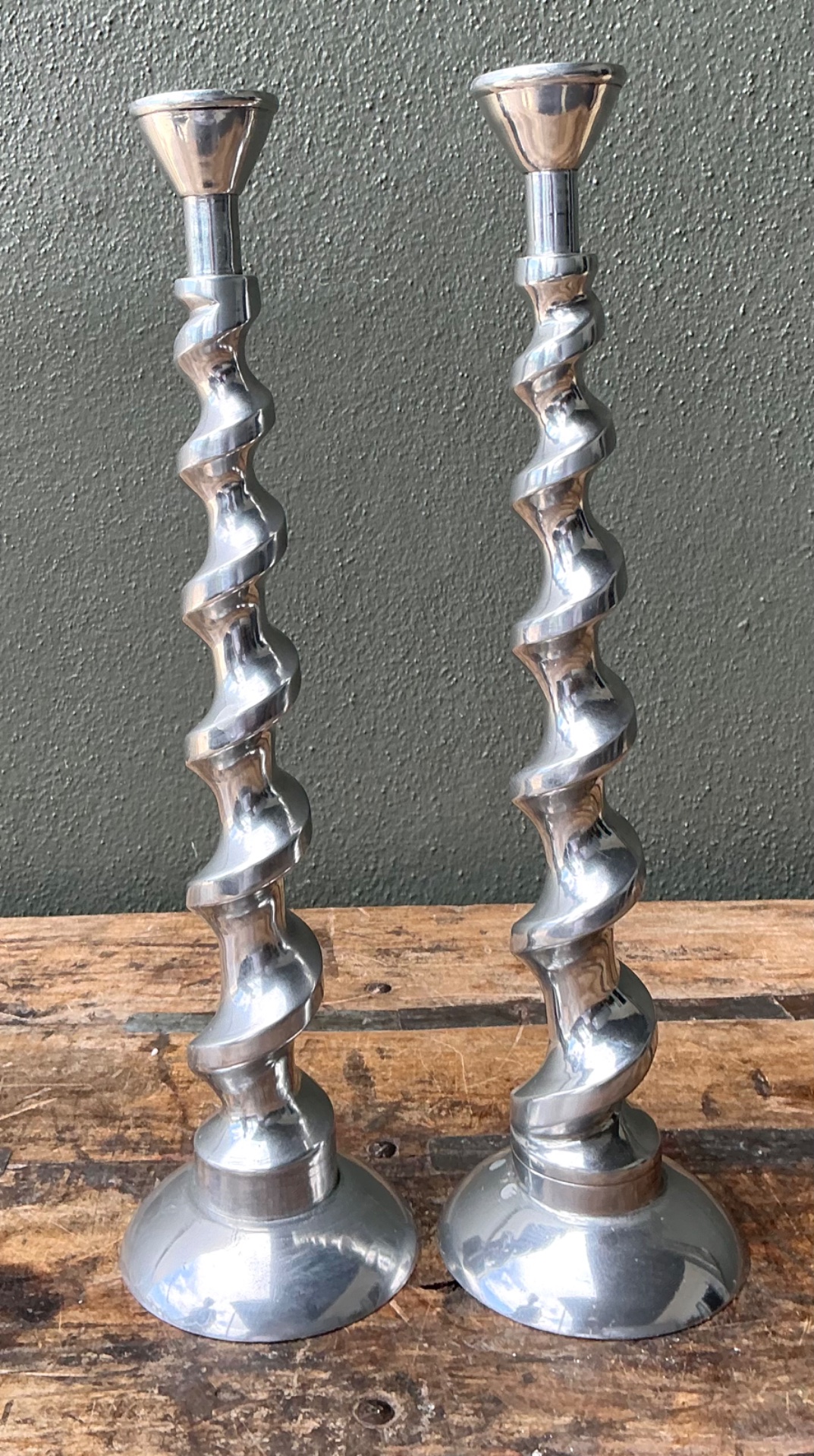 Vintage Spiral Aluminum Candle Holders - A Pair - Top view