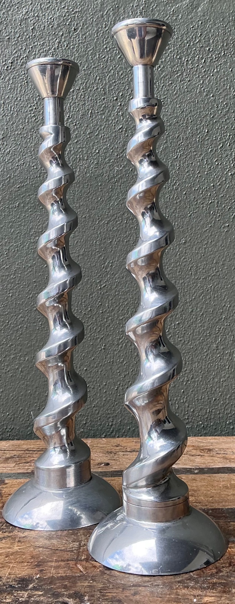 Vintage Spiral Aluminum Candle Holders - A Pair - Back view