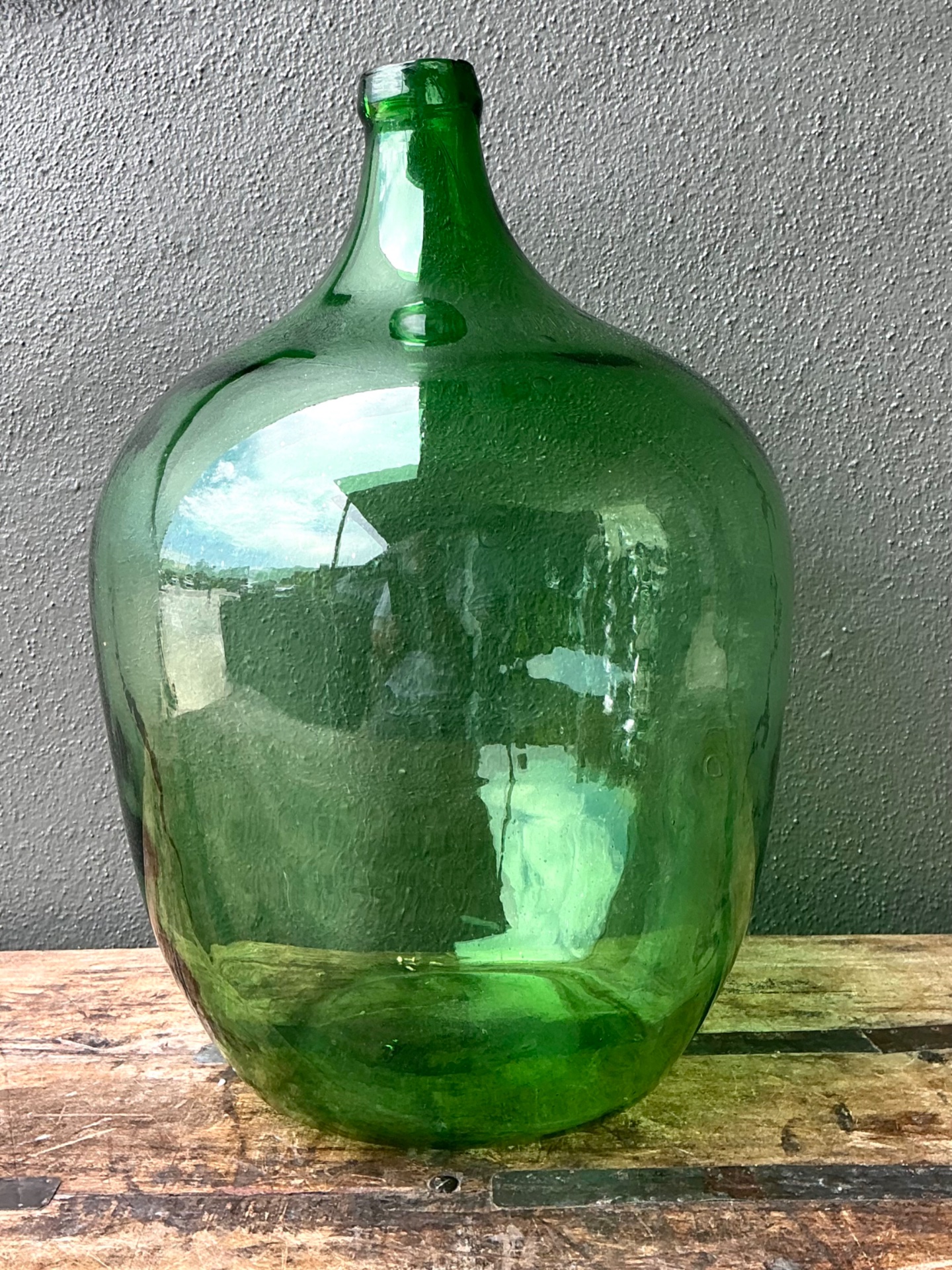 Vintage Green Glass Demijohn Bottle - Detail view