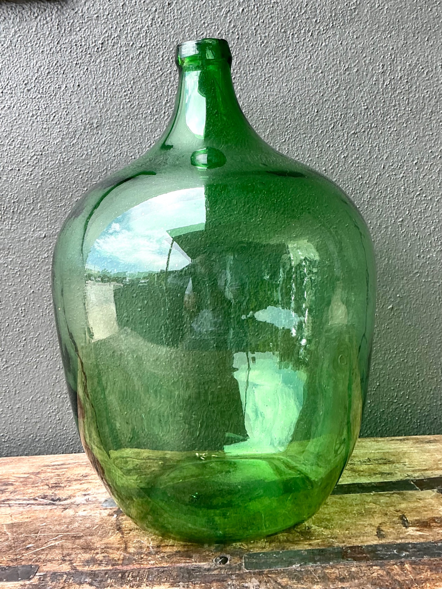 Vintage Green Glass Demijohn Bottle - Back view