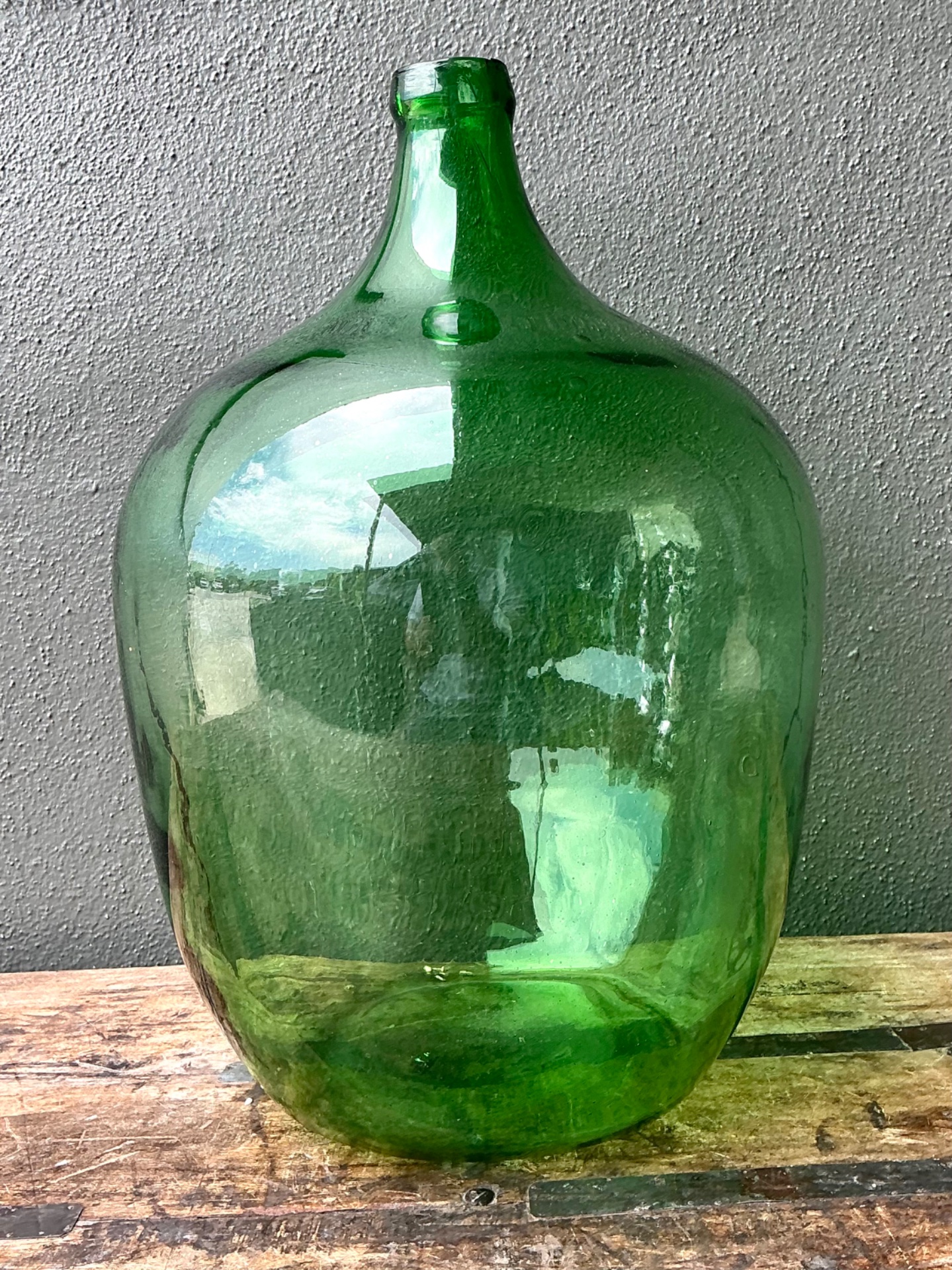 Vintage Green Glass Demijohn Bottle - Top view
