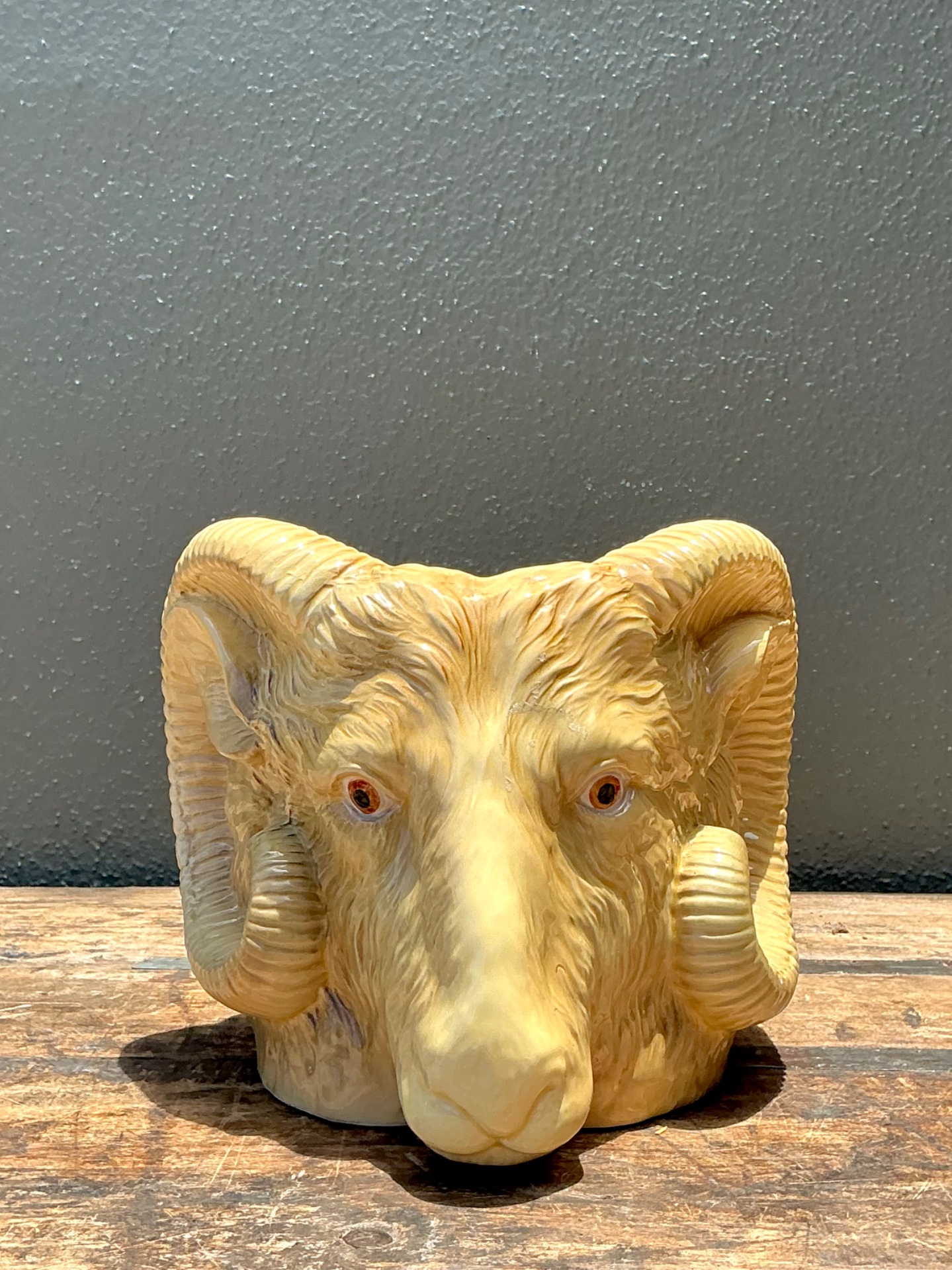 Vintage Italian Ceramic Rams Head Cache Pot - Top view