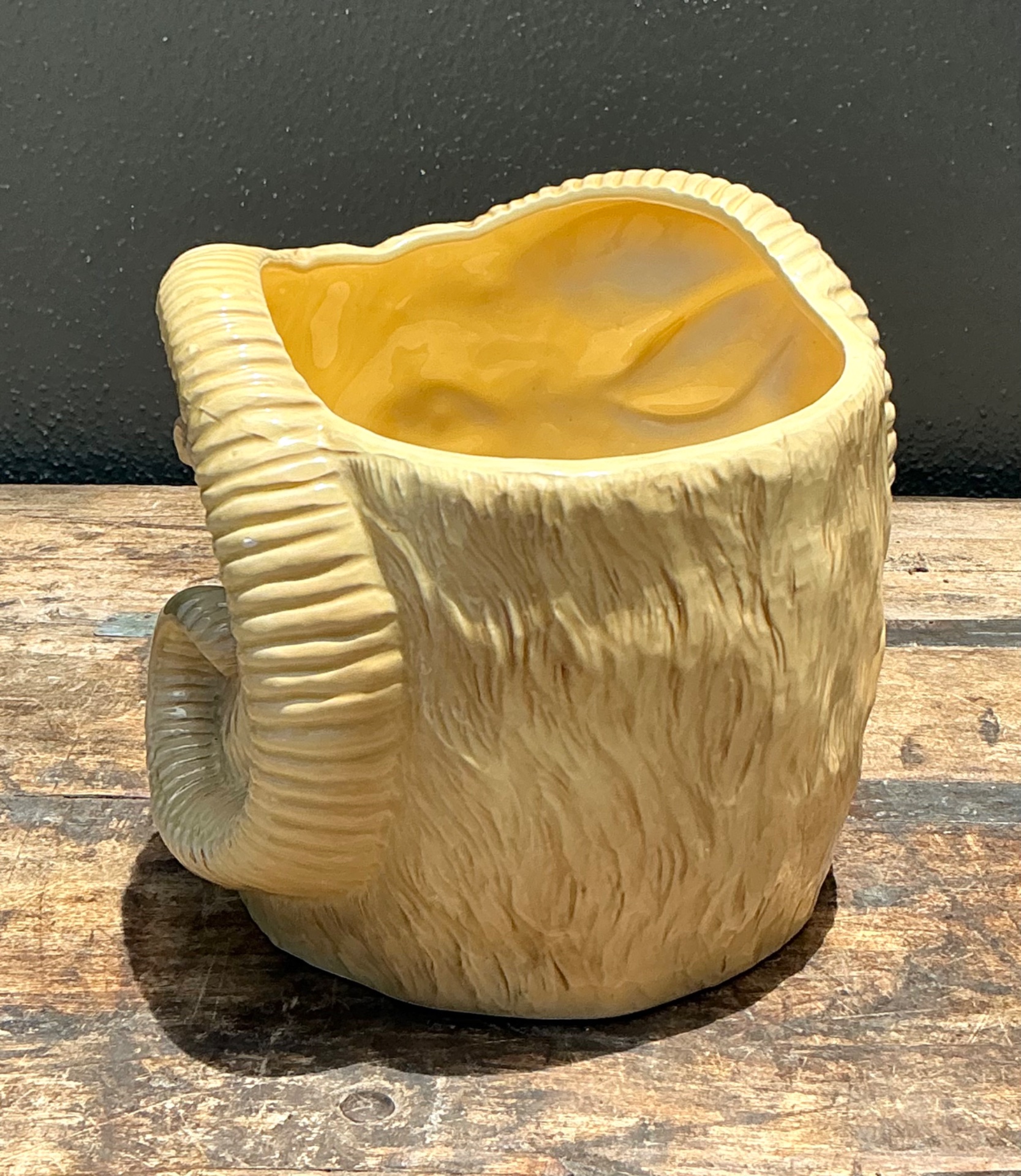 Vintage Italian Ceramic Rams Head Cache Pot - Detail view