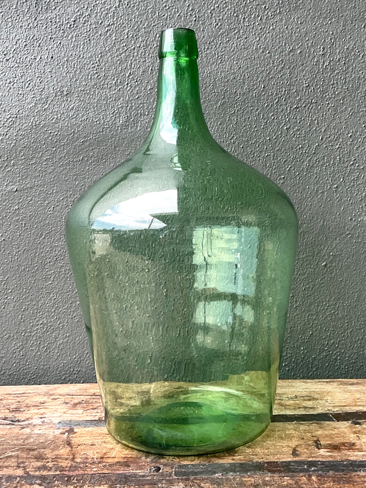 Vintage Green Glass Demijohn Bottle - Detail view