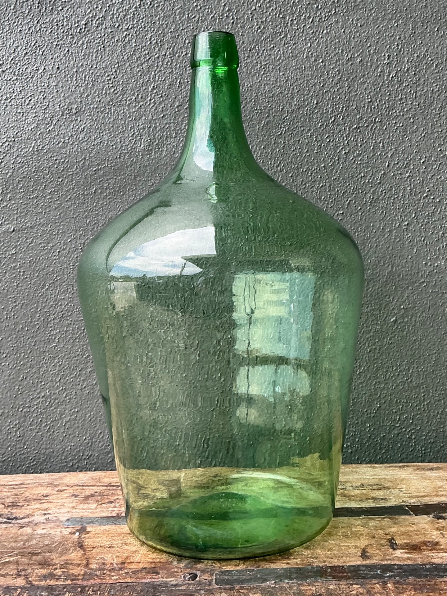 Vintage Green Glass Demijohn Bottle - Top view