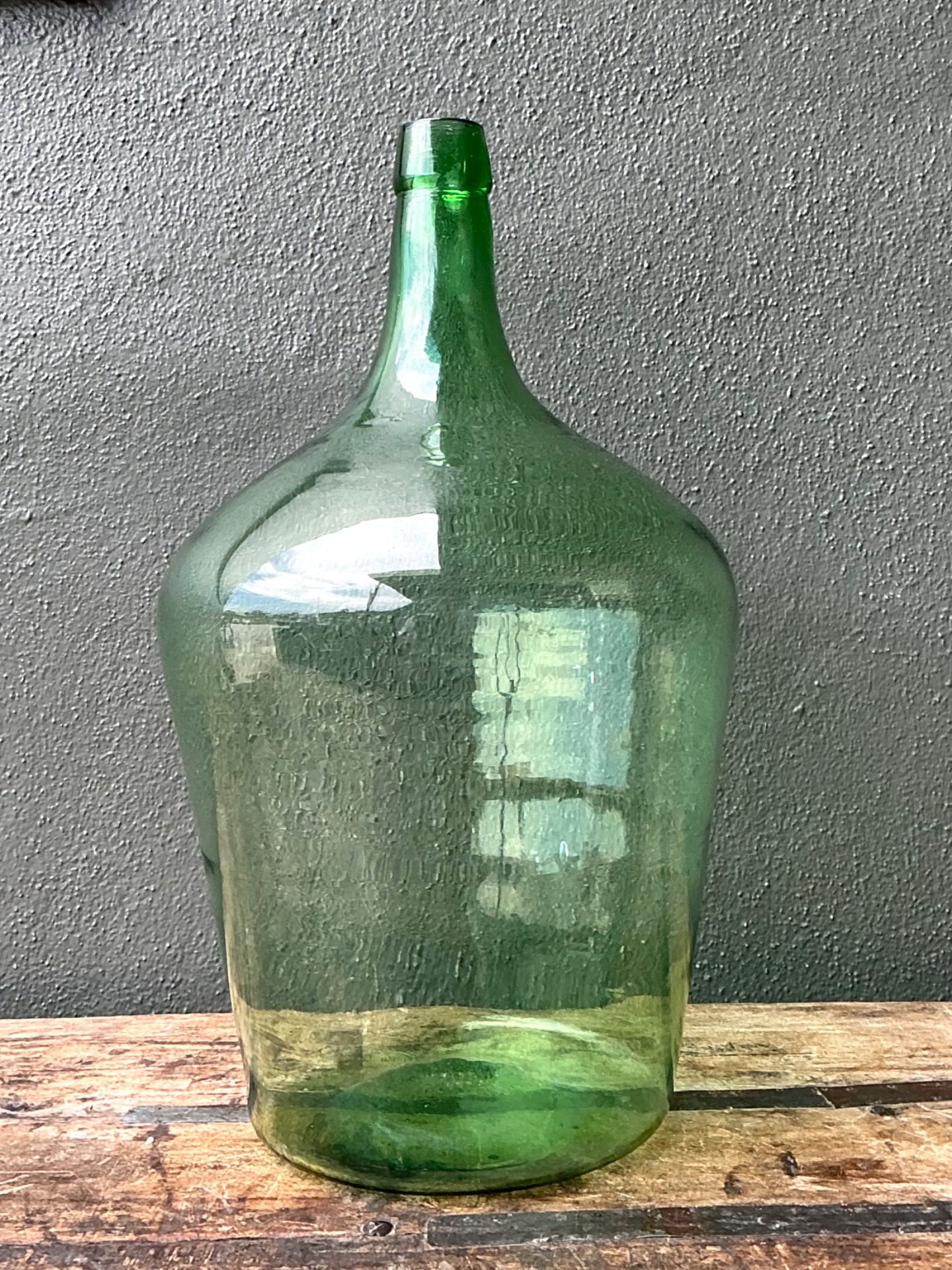Vintage Green Glass Demijohn Bottle - Side view