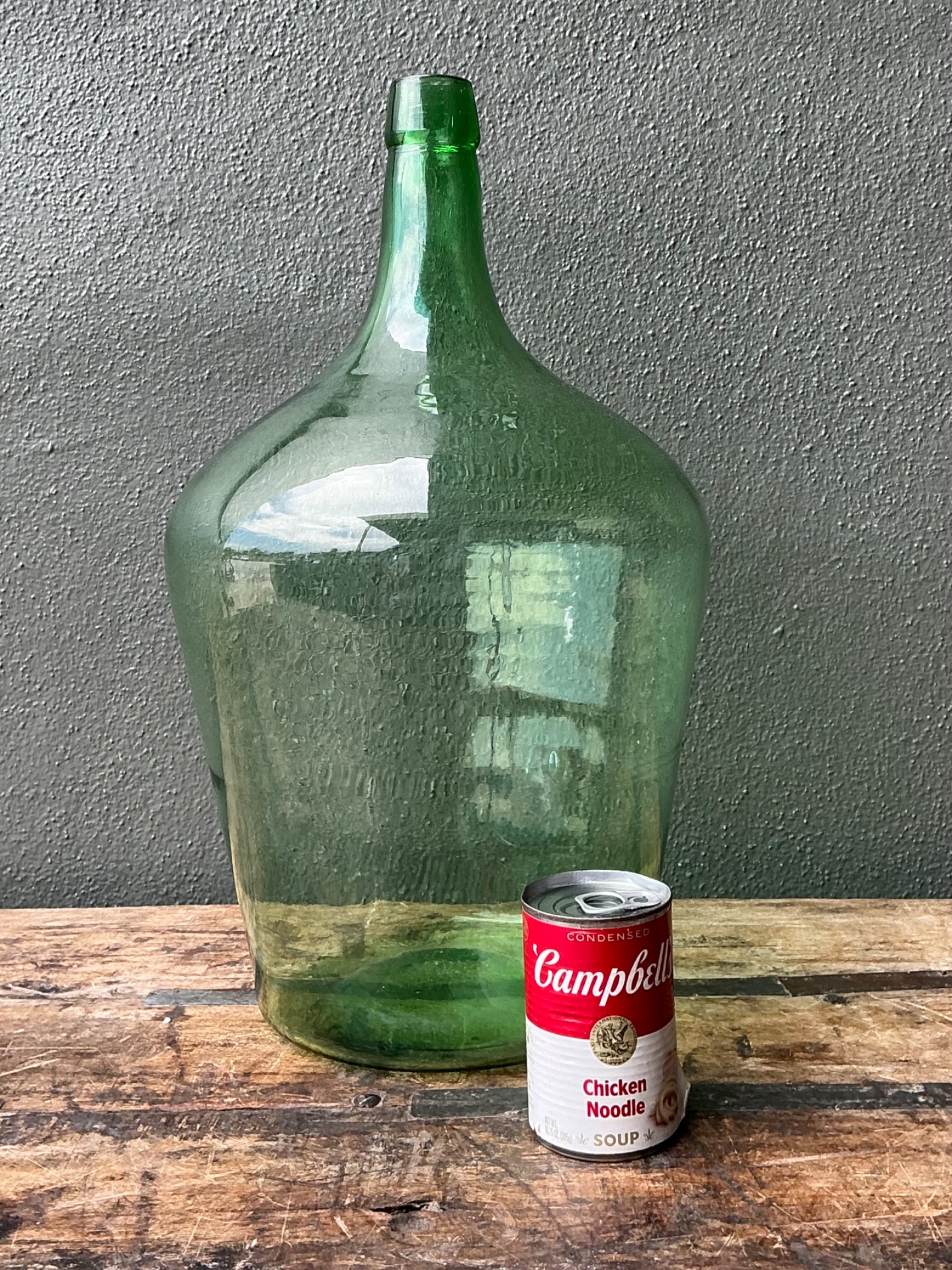 Vintage Green Glass Demijohn Bottle - Back view