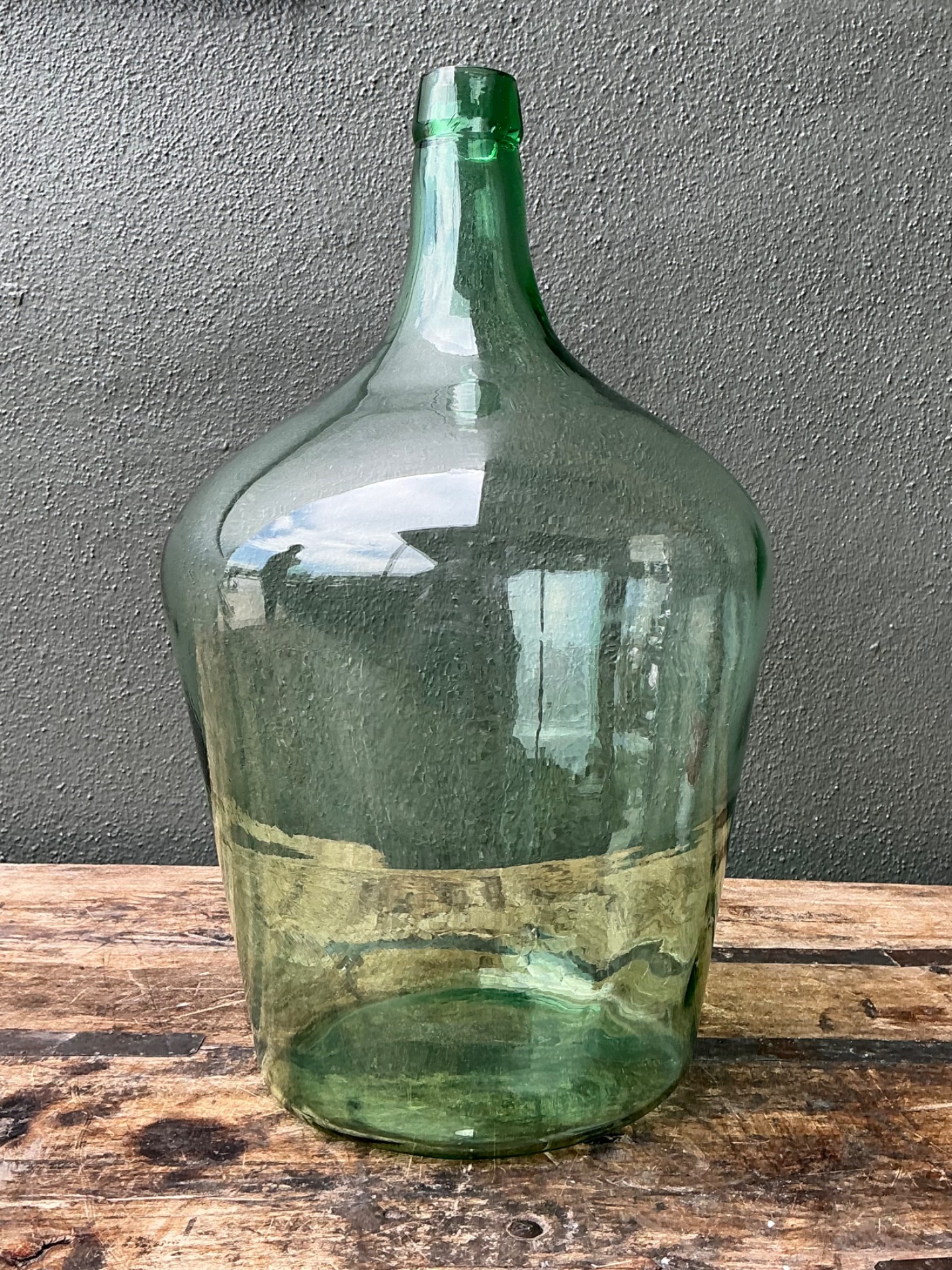 Vintage Green Glass Demijohn Bottle - Top view