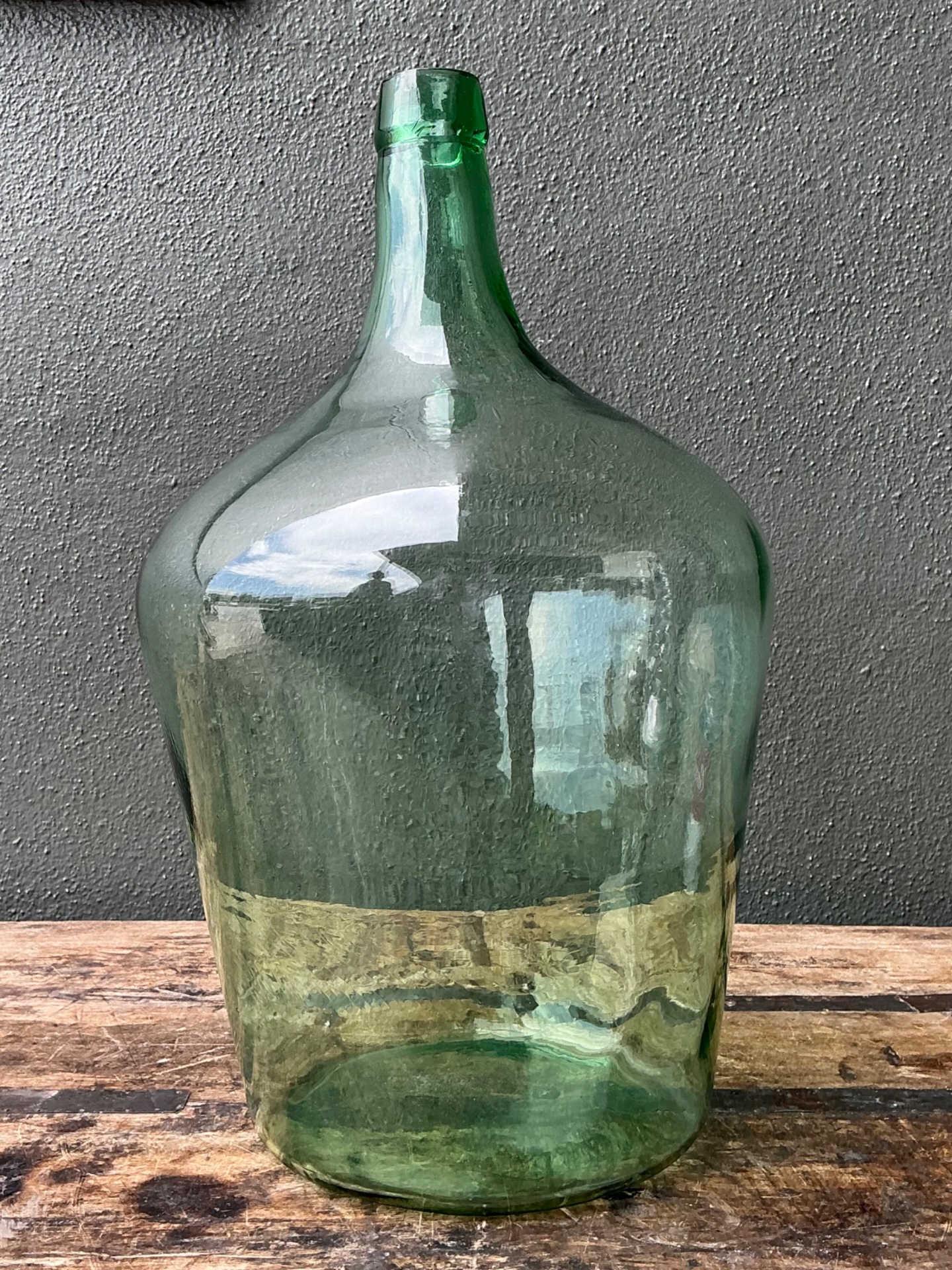 Vintage Green Glass Demijohn Bottle - Back view