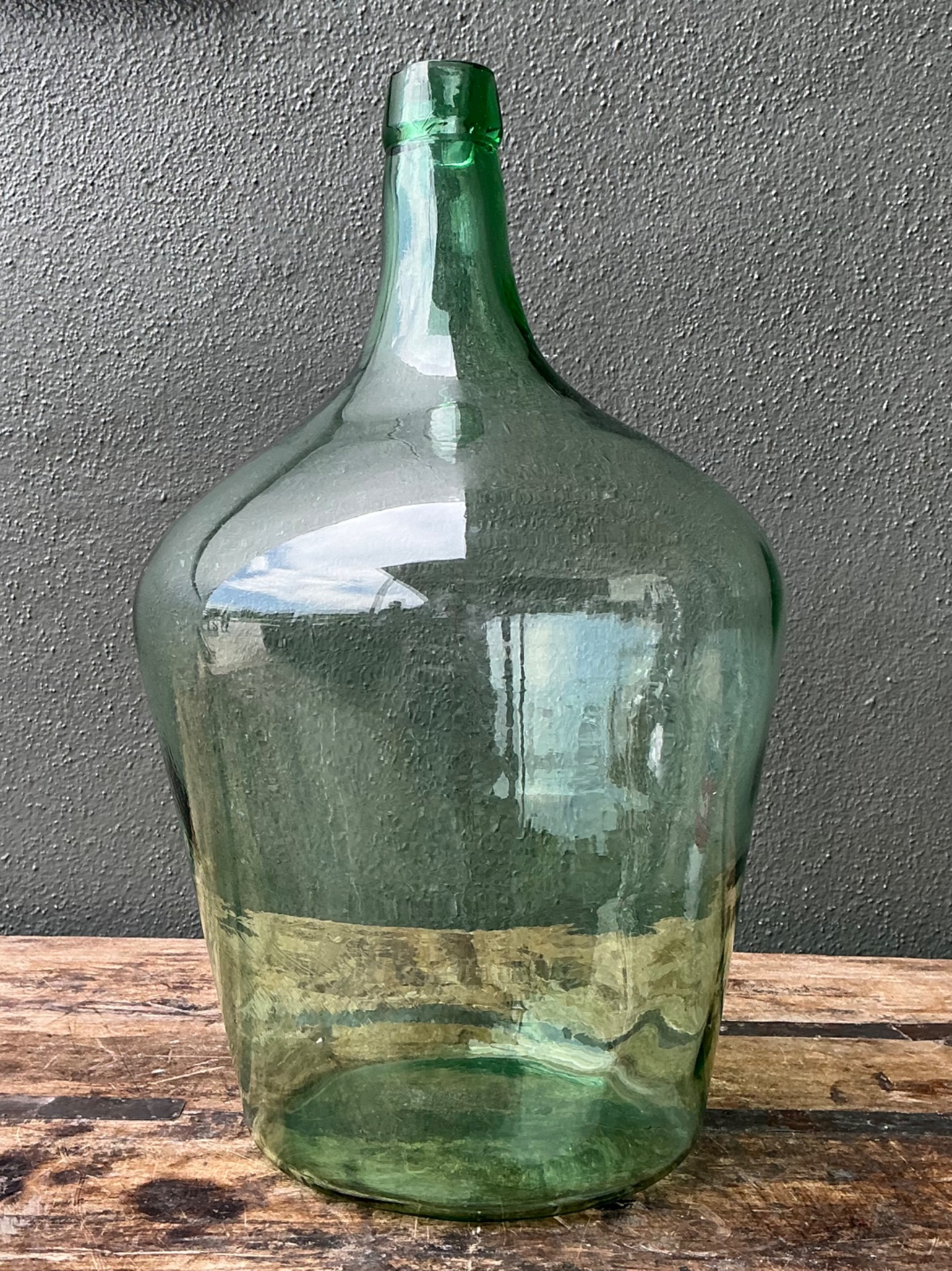 Vintage Green Glass Demijohn Bottle - Side view