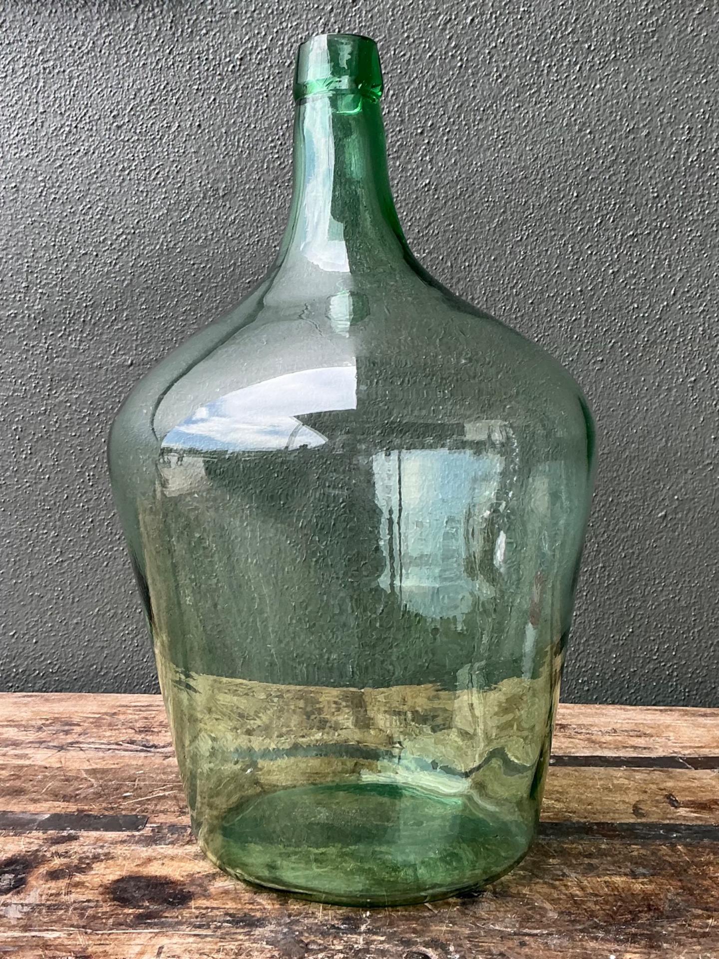 Vintage Green Glass Demijohn Bottle - Detail view