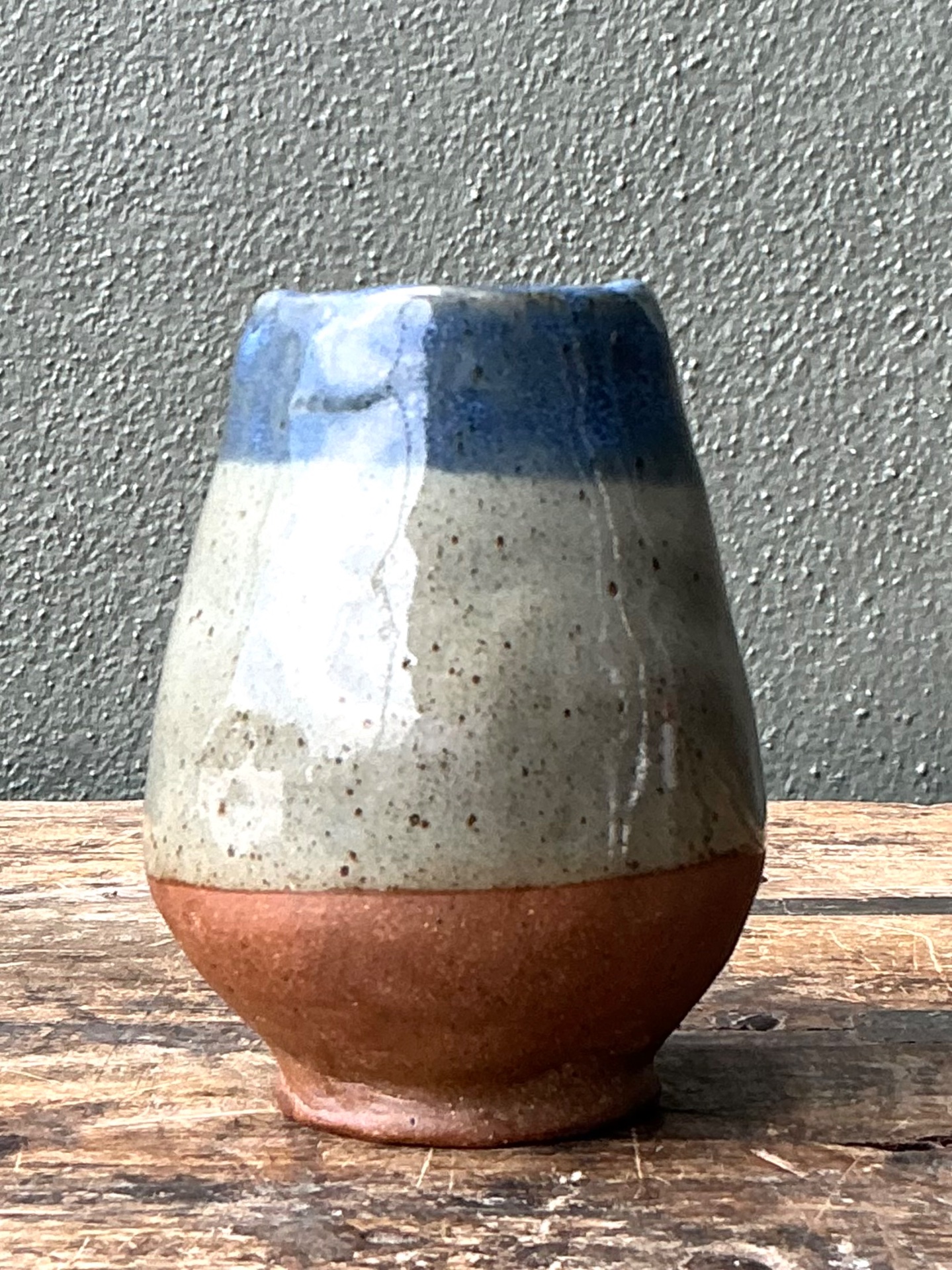 Vintage Blue and Gray Ceramic Vase - Side view
