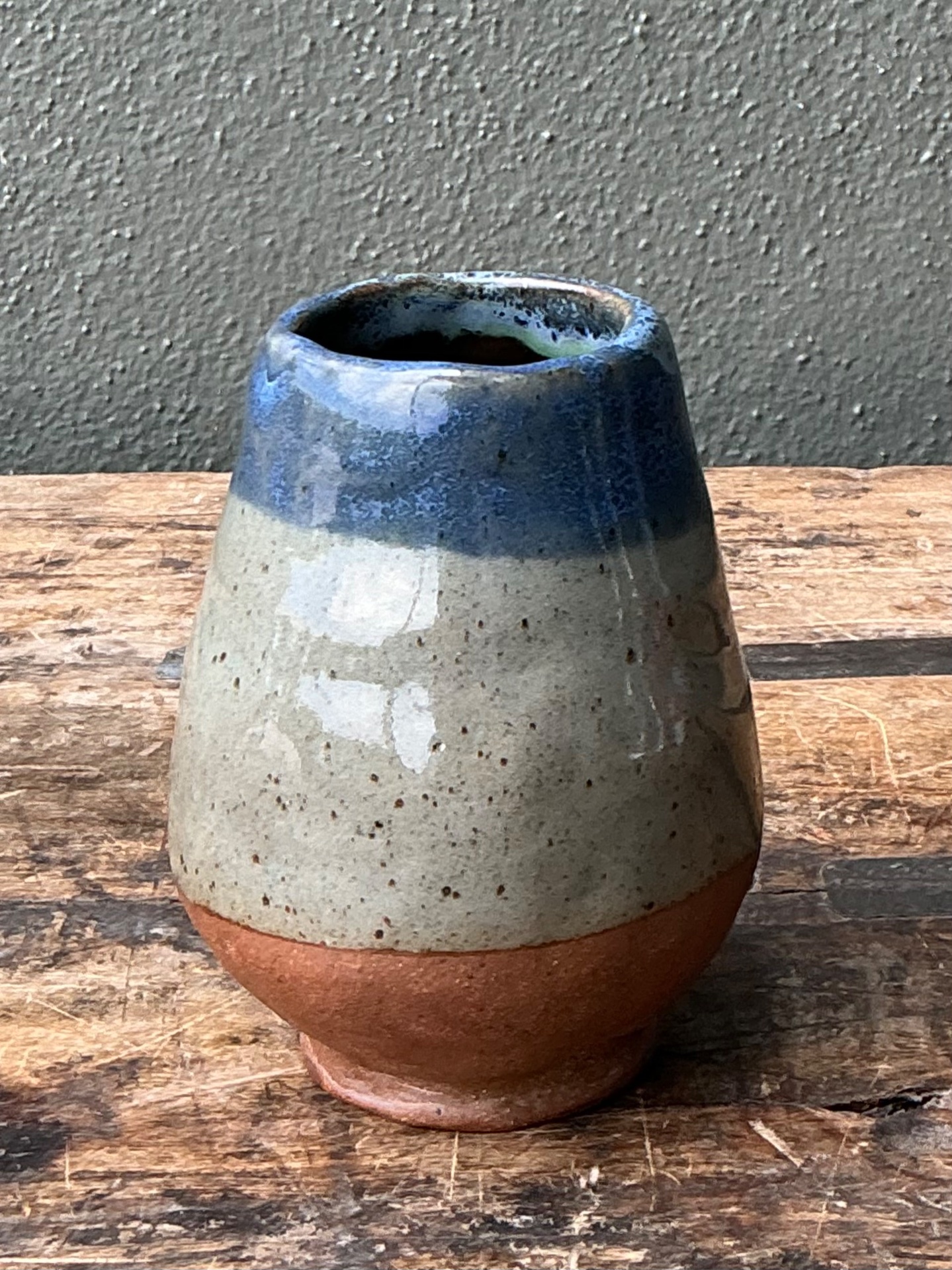Vintage Blue and Gray Ceramic Vase - Back view