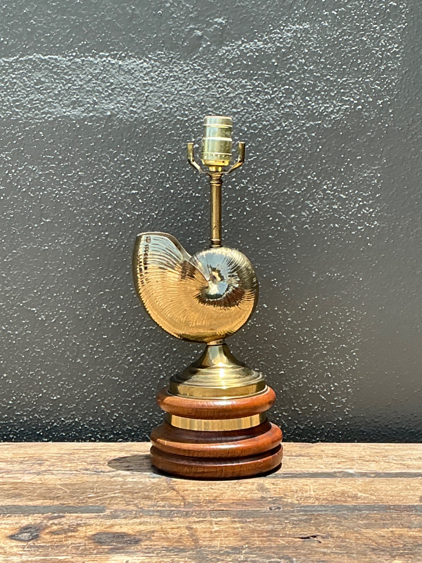 Vintage Brass Nautilus Shell Table Lamp - Top view