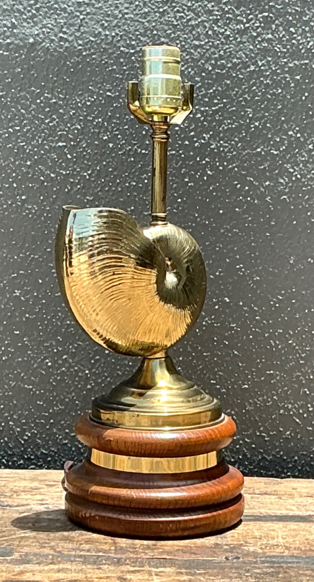 Vintage Brass Nautilus Shell Table Lamp - Detail view