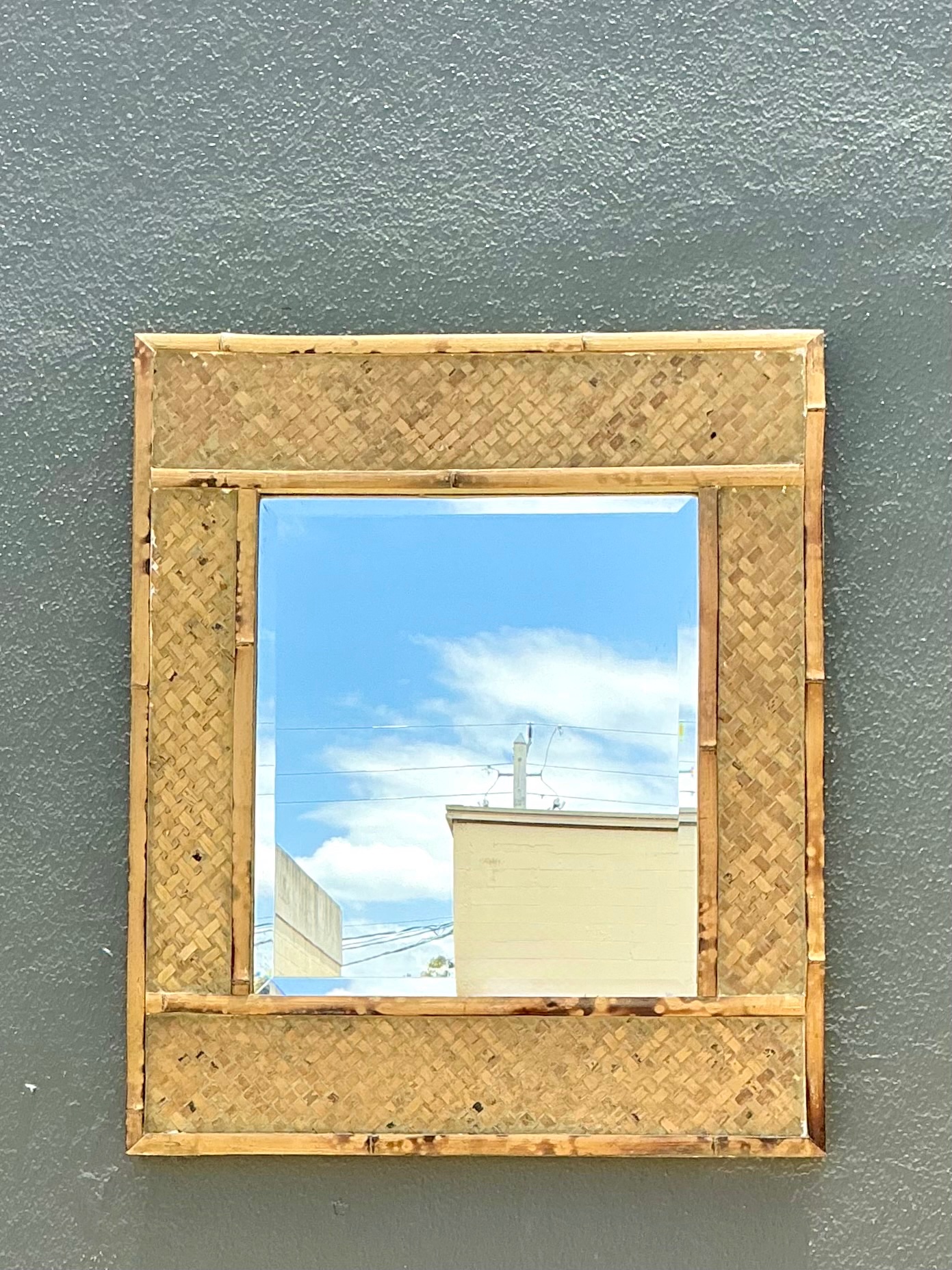 Vintage Woven Bamboo Wall Mirror - Back view