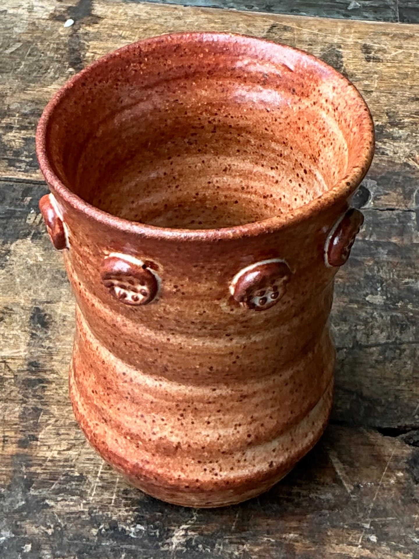 Vintage Studio Pottery Textured Ceramic Vase - Top view