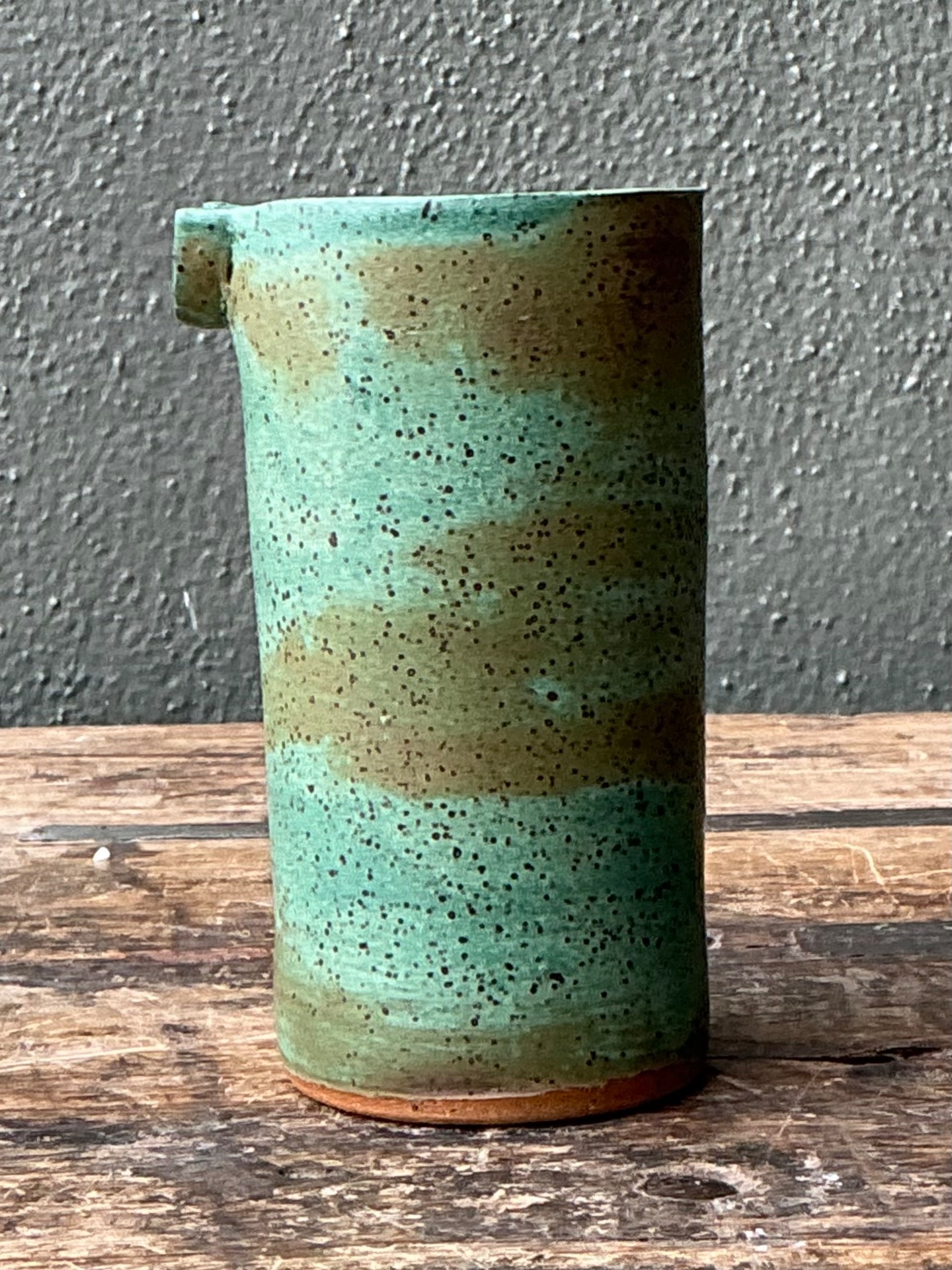 Vintage Green Spout Ceramic Vase - Side view