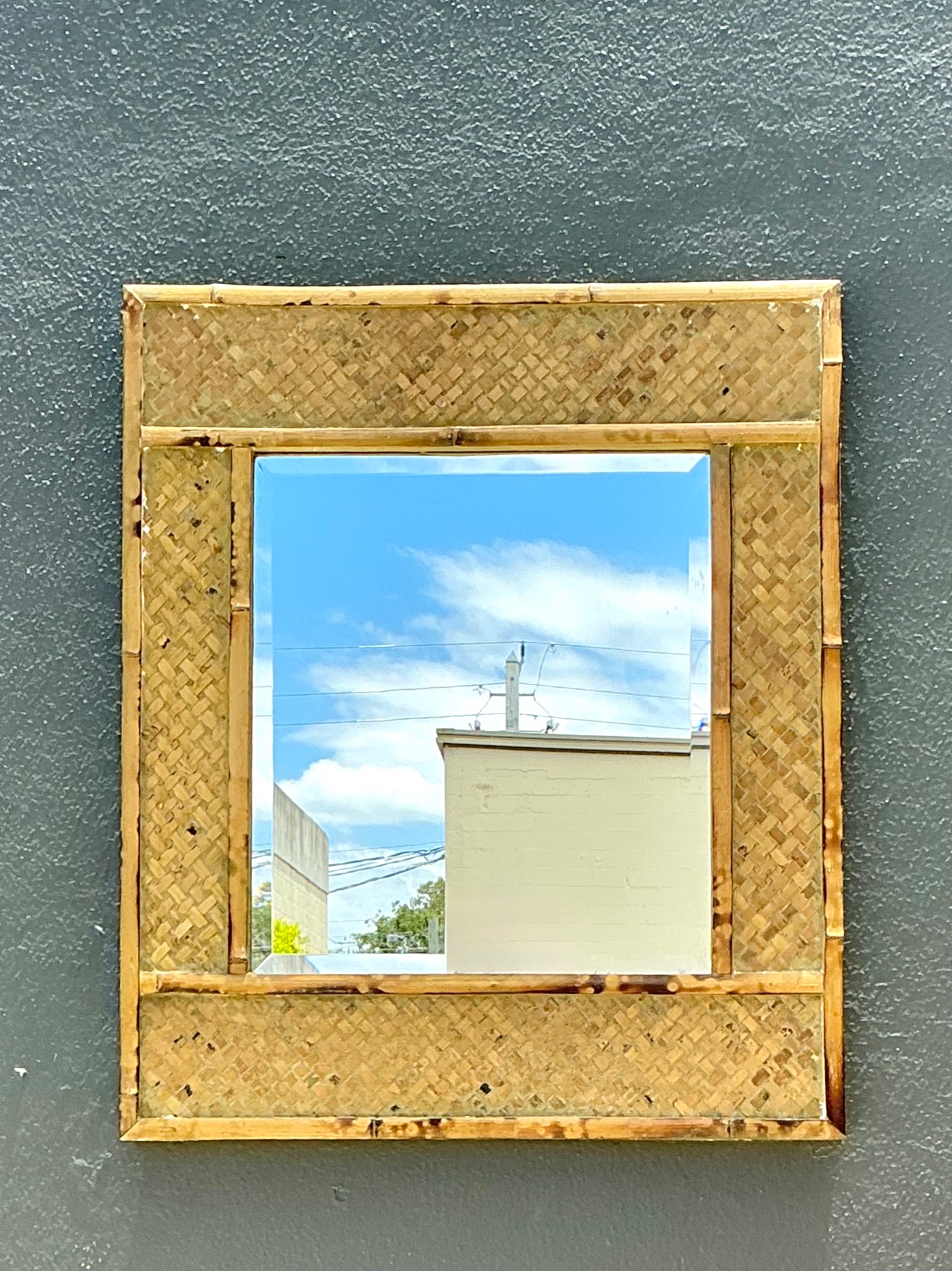 Vintage Woven Bamboo Wall Mirror - Top view