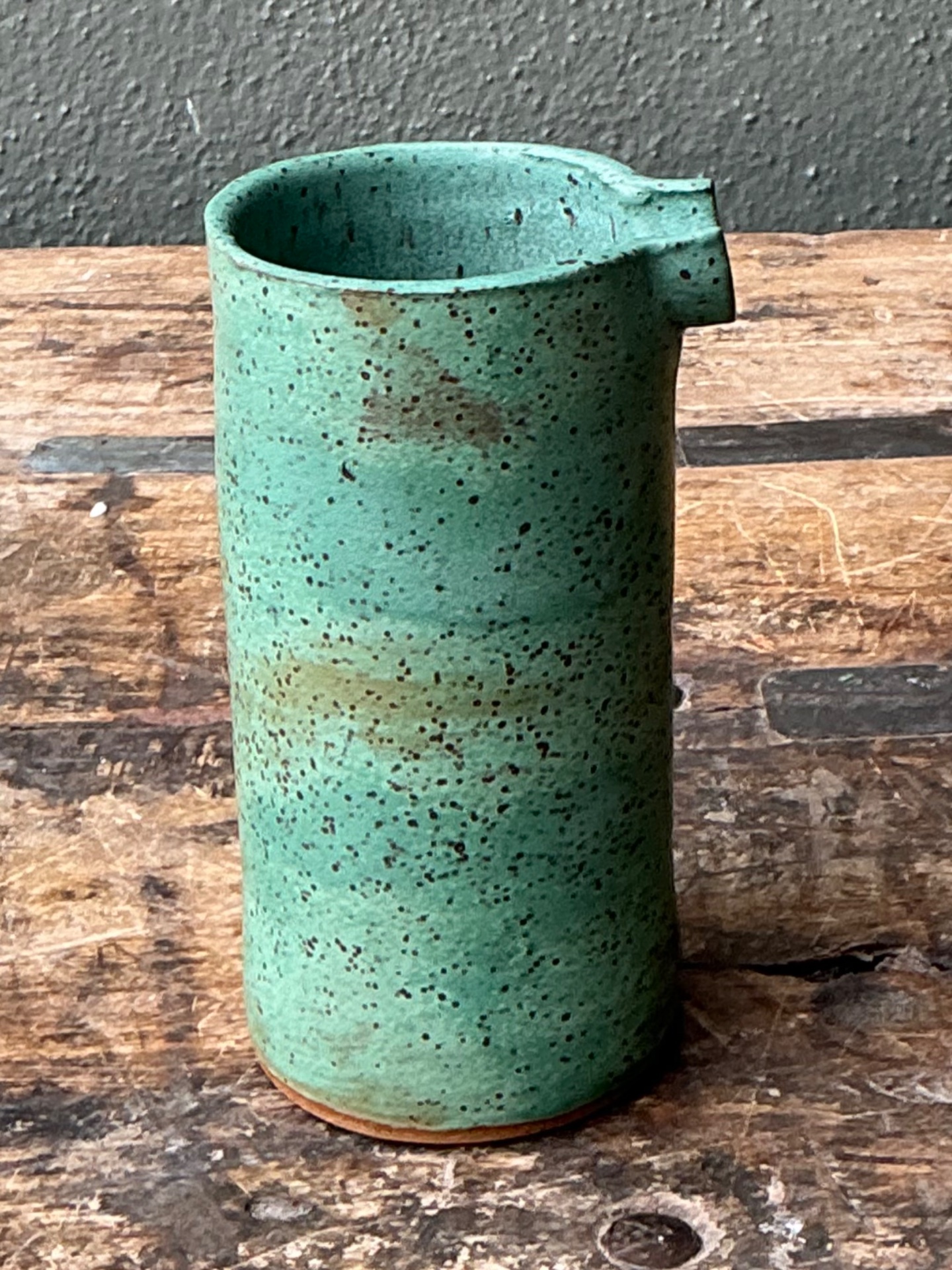 Vintage Green Spout Ceramic Vase - Back view