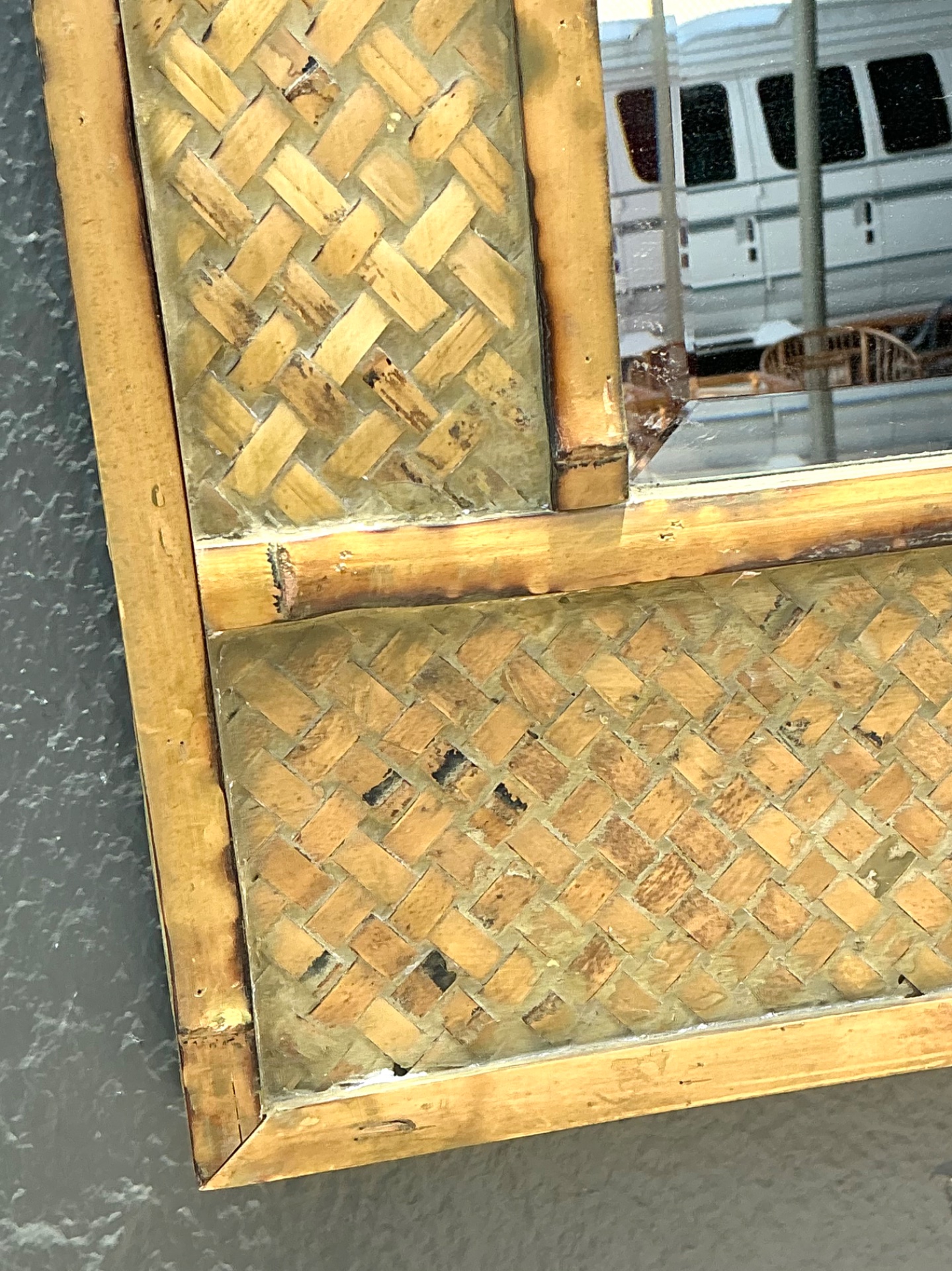 Vintage Woven Bamboo Wall Mirror - Side view