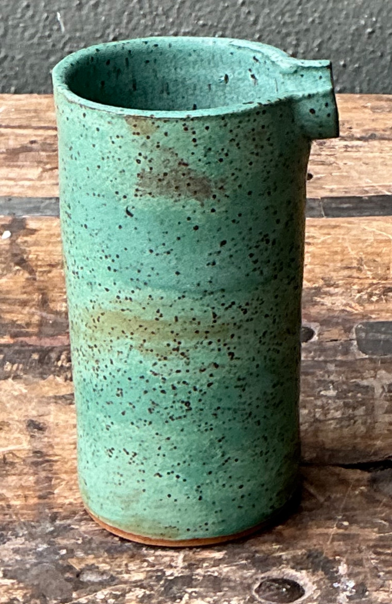 Vintage Green Spout Ceramic Vase - Top view