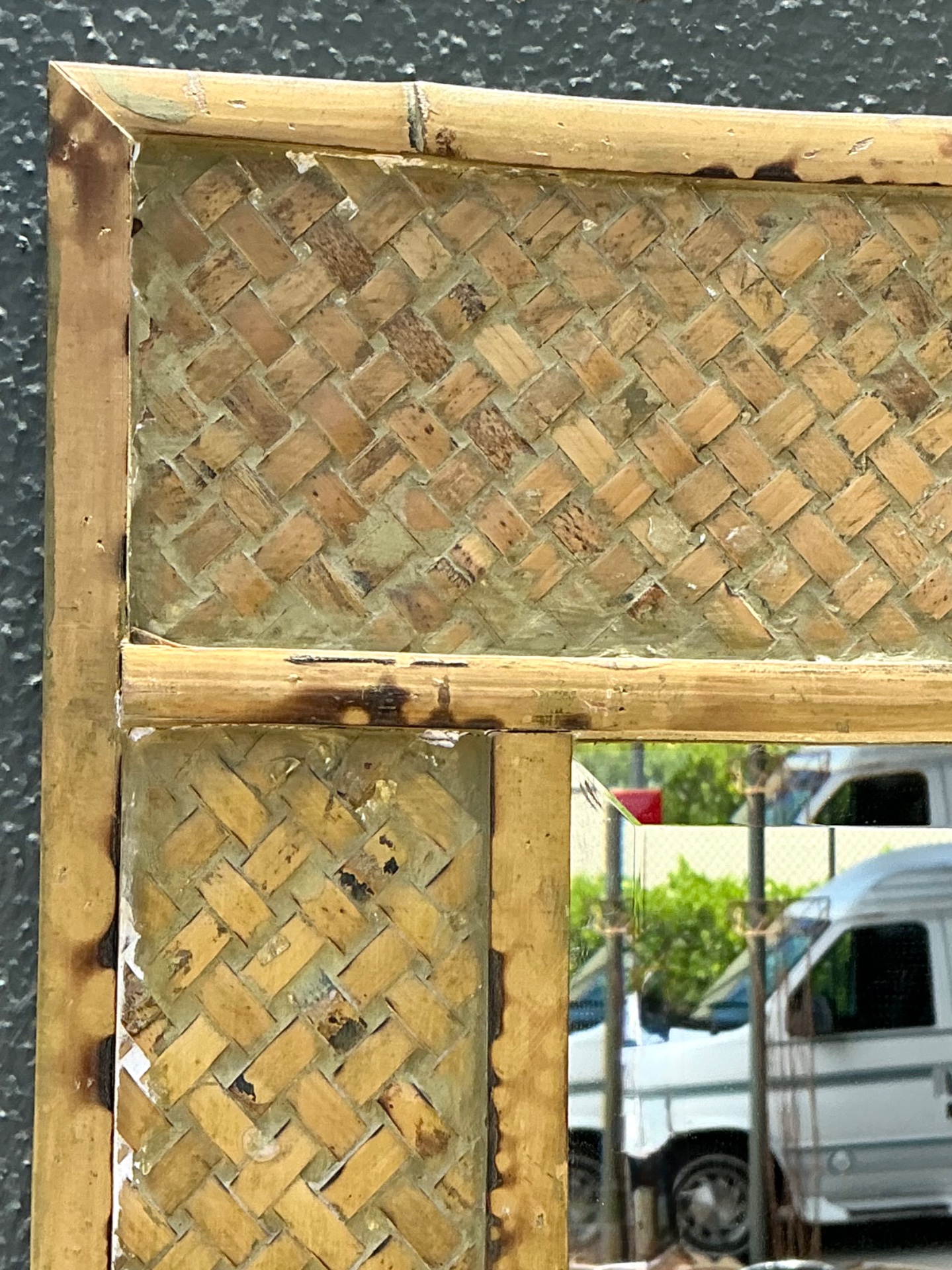 Vintage Woven Bamboo Wall Mirror - Detail view