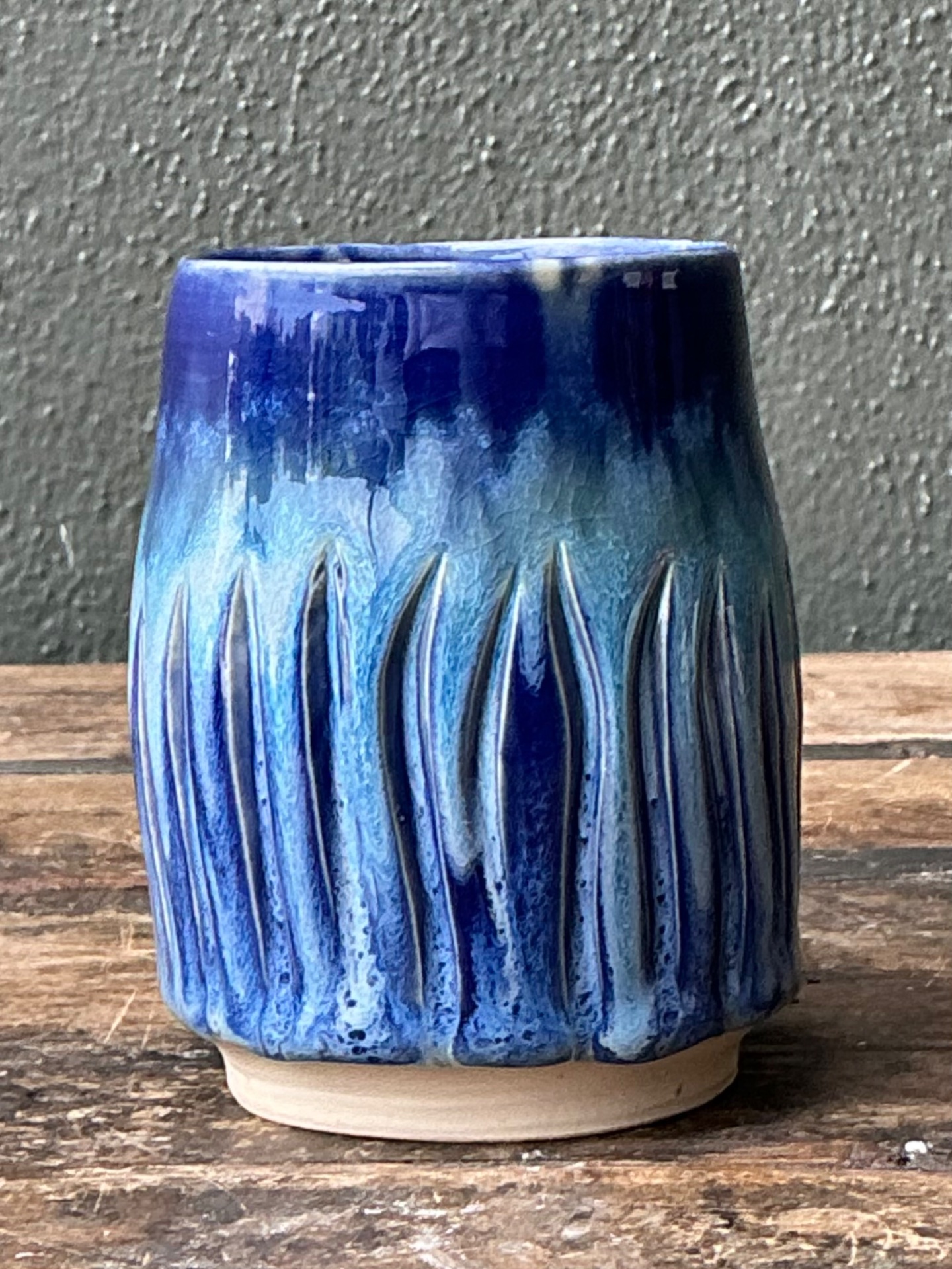 Vintage Studio Pottery Blue Ceramic Vase - Top view