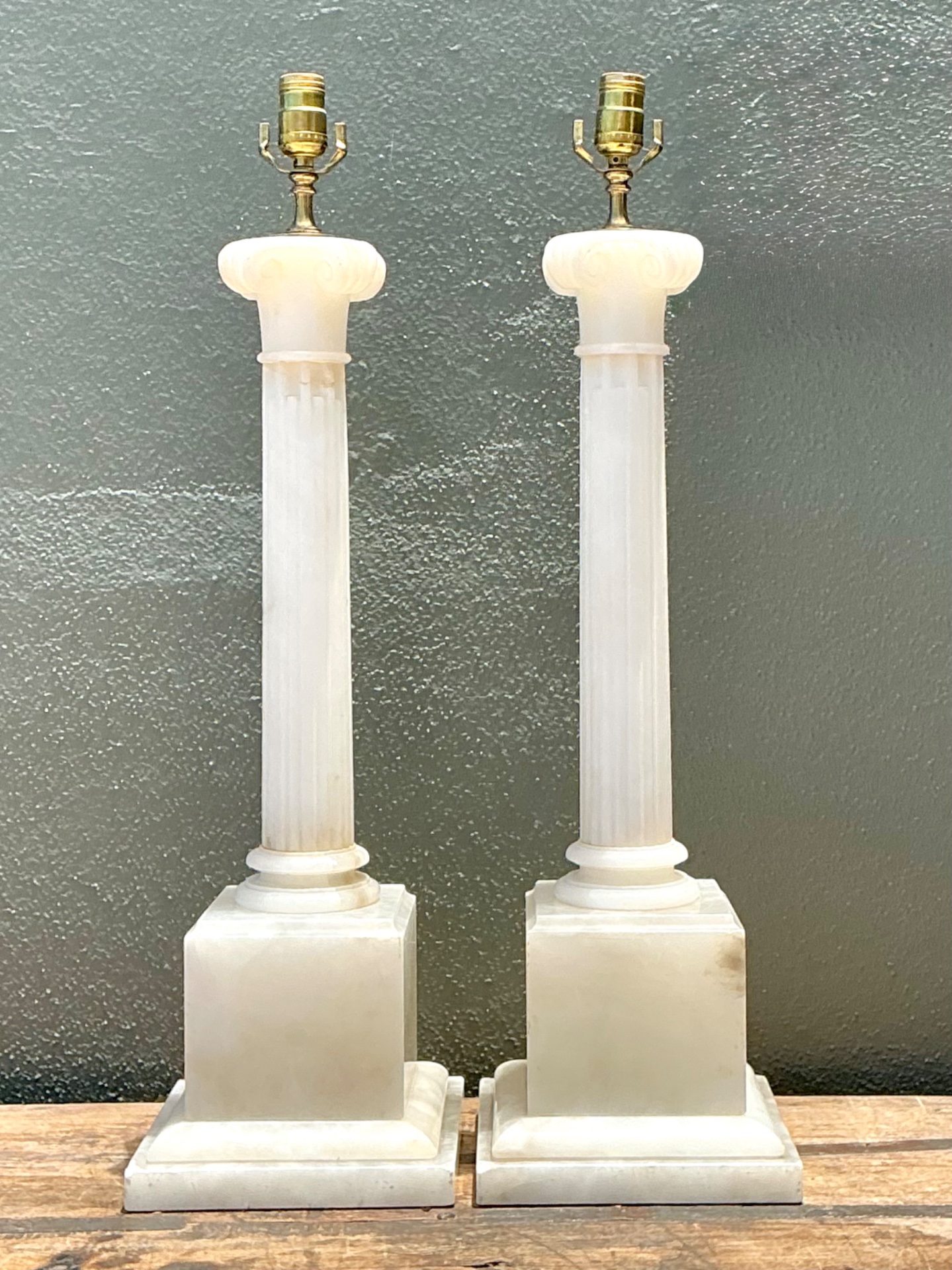 Vintage Alabaster Column Table Lamps - A Pair - Top view