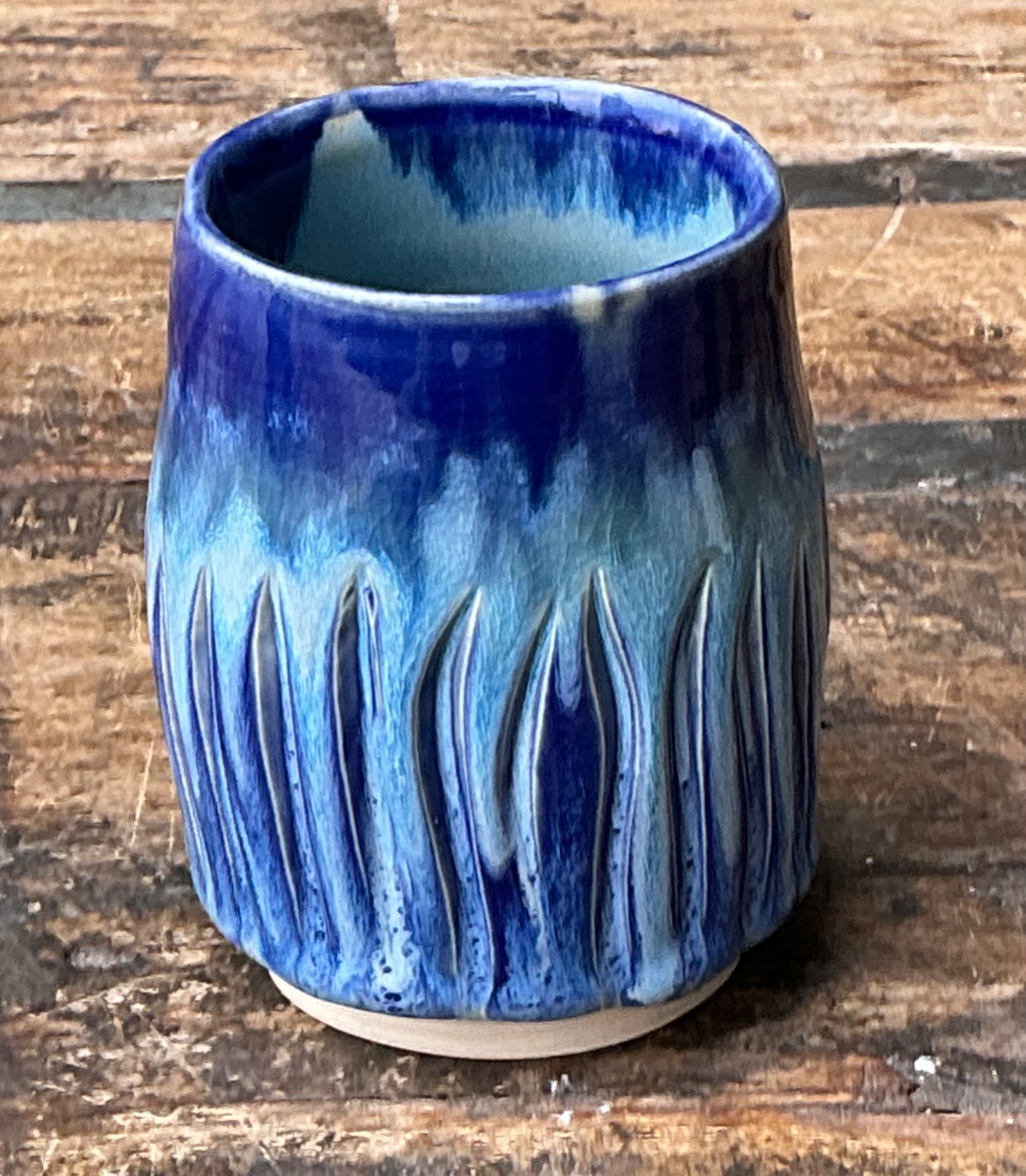 Vintage Studio Pottery Blue Ceramic Vase - Back view