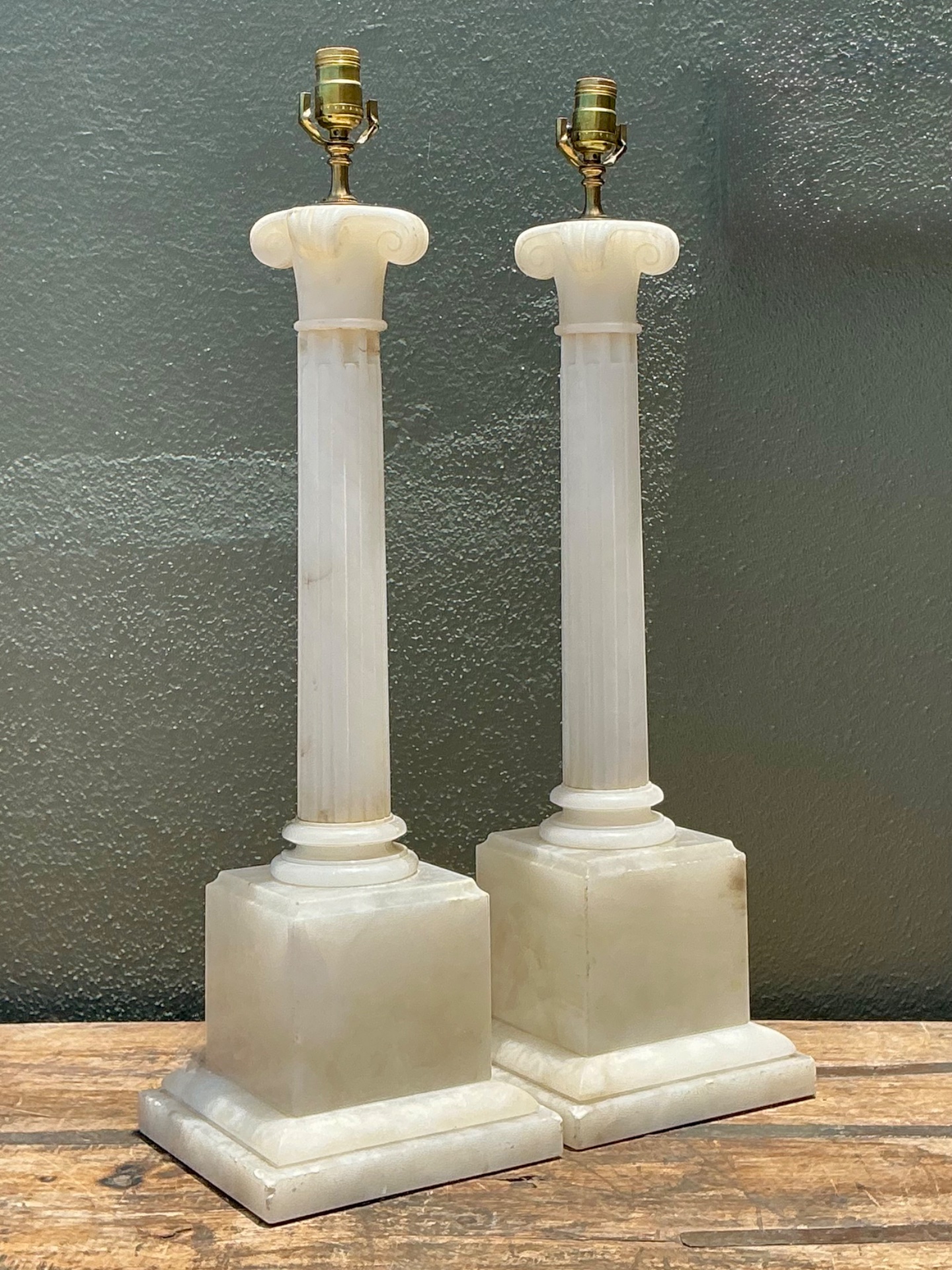Vintage Alabaster Column Table Lamps - A Pair - Detail view