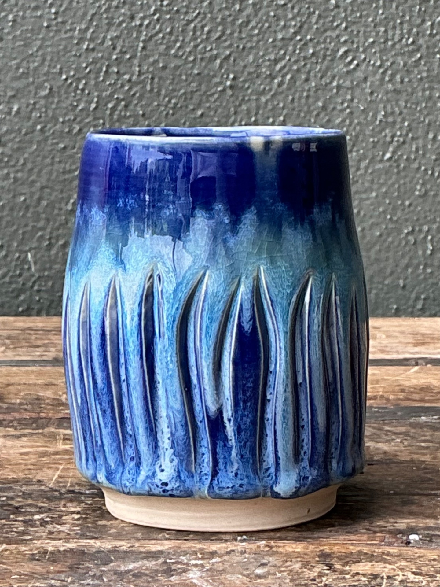 Vintage Studio Pottery Blue Ceramic Vase - Detail view