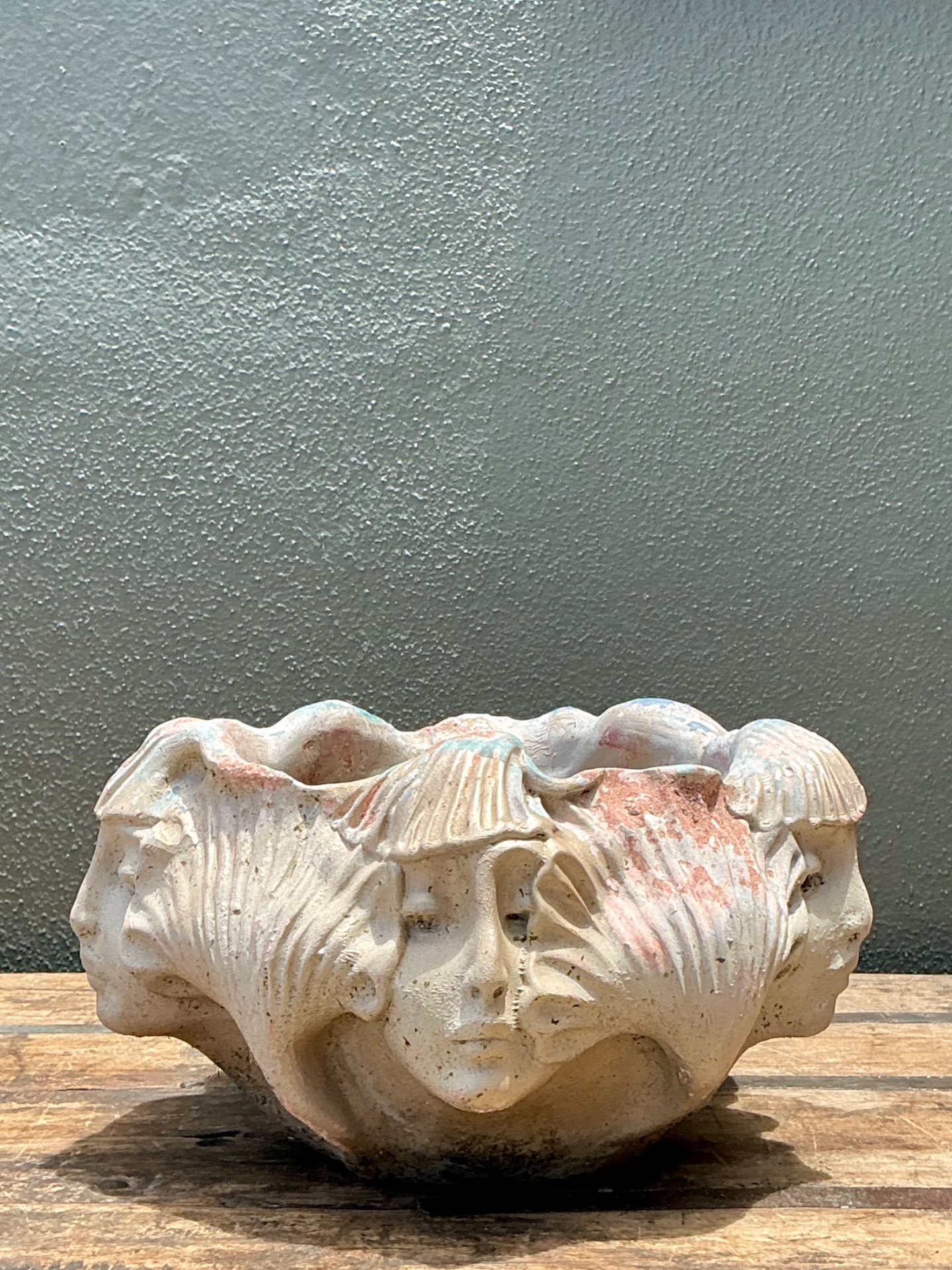Vintage Ceramic Face Motif Bowl - Back view