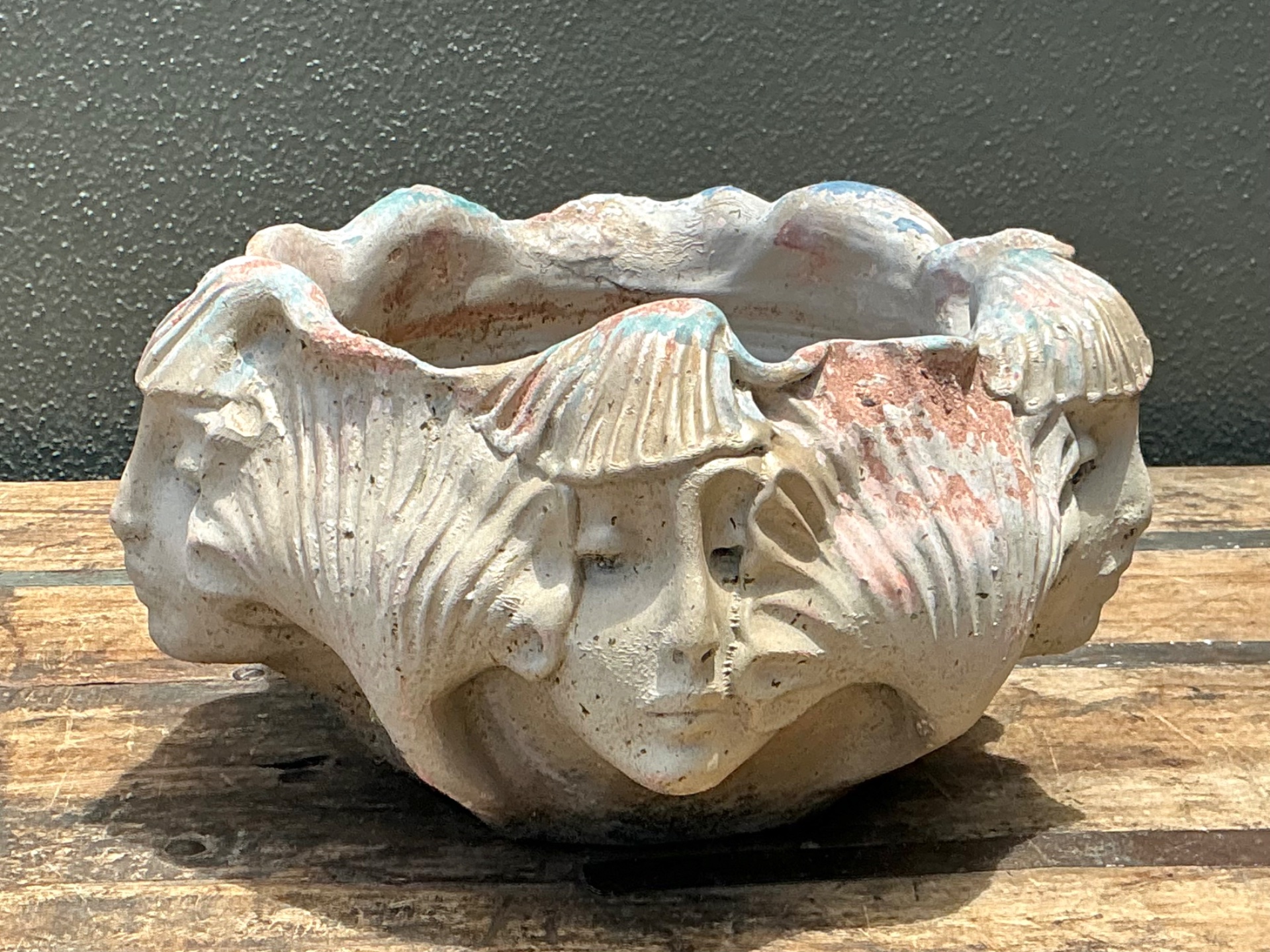Vintage Ceramic Face Motif Bowl - Top view