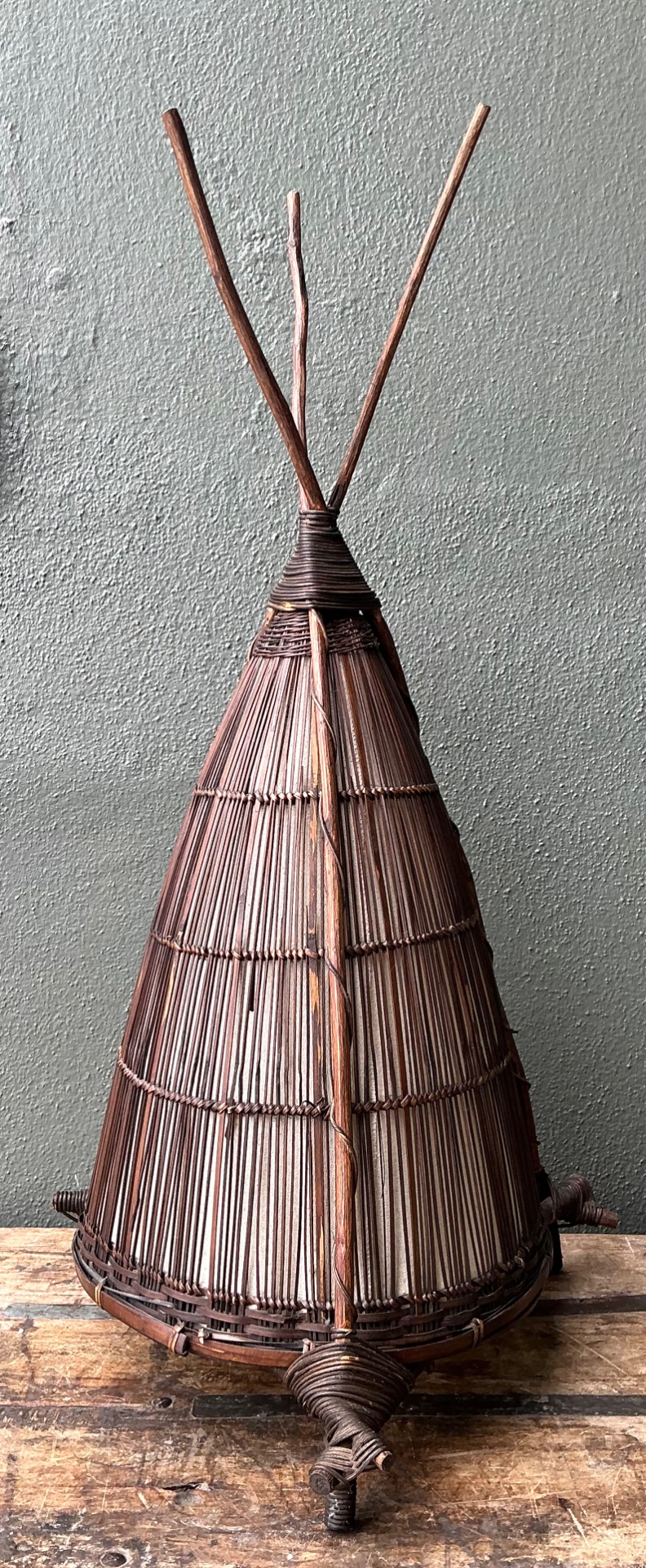 Vintage Japanese Woven Reed Lamp - Top view