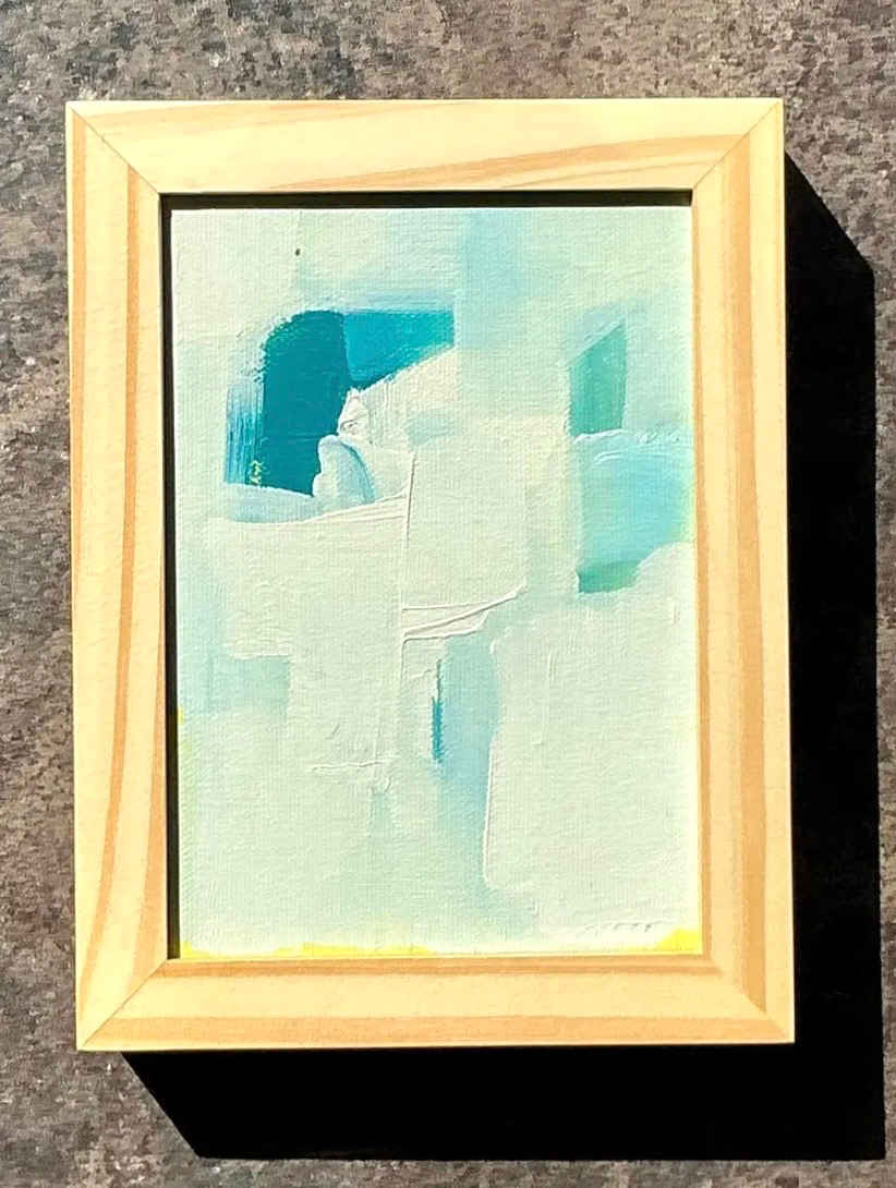 Vintage Original Abstract Oil Painting on Canvas - Wood, 8.25W x 6.25H - Detail view