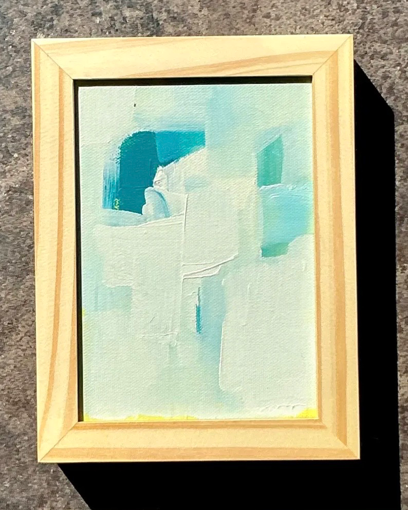 Vintage Original Abstract Oil Painting on Canvas - Wood, 8.25W x 6.25H - Top view