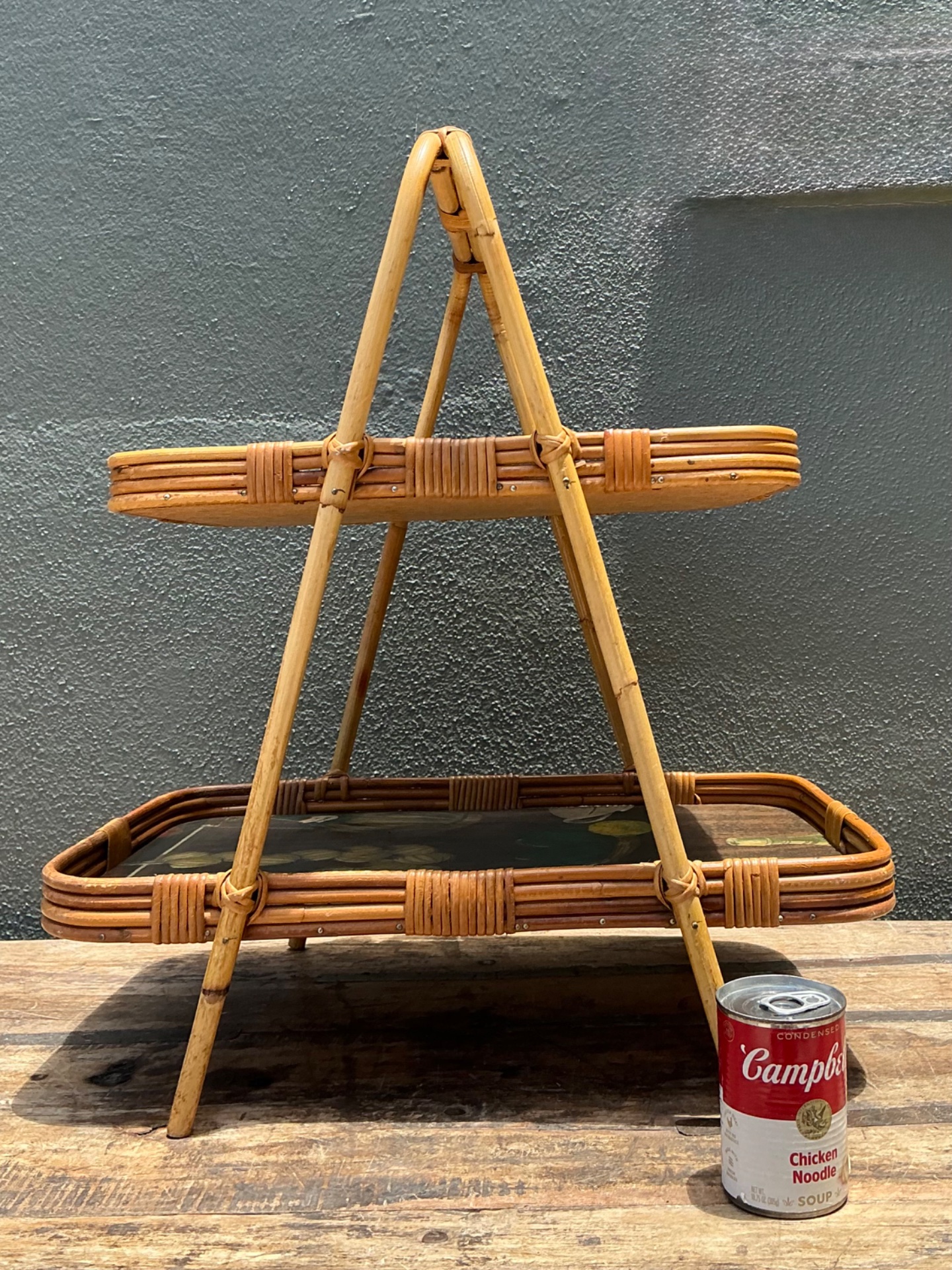 Vintage Rattan Two-Tiered Tray Stand - Back view