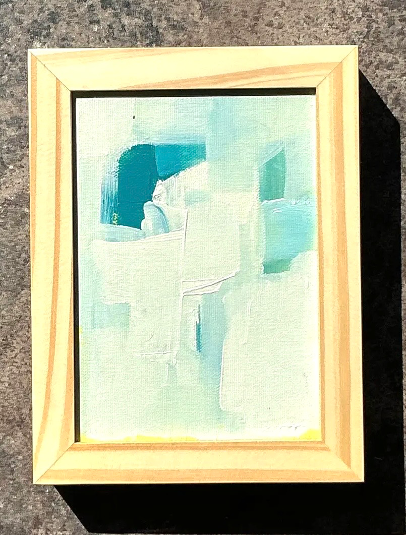 Vintage Original Abstract Oil Painting on Canvas - Wood, 8.25W x 6.25H - Back view