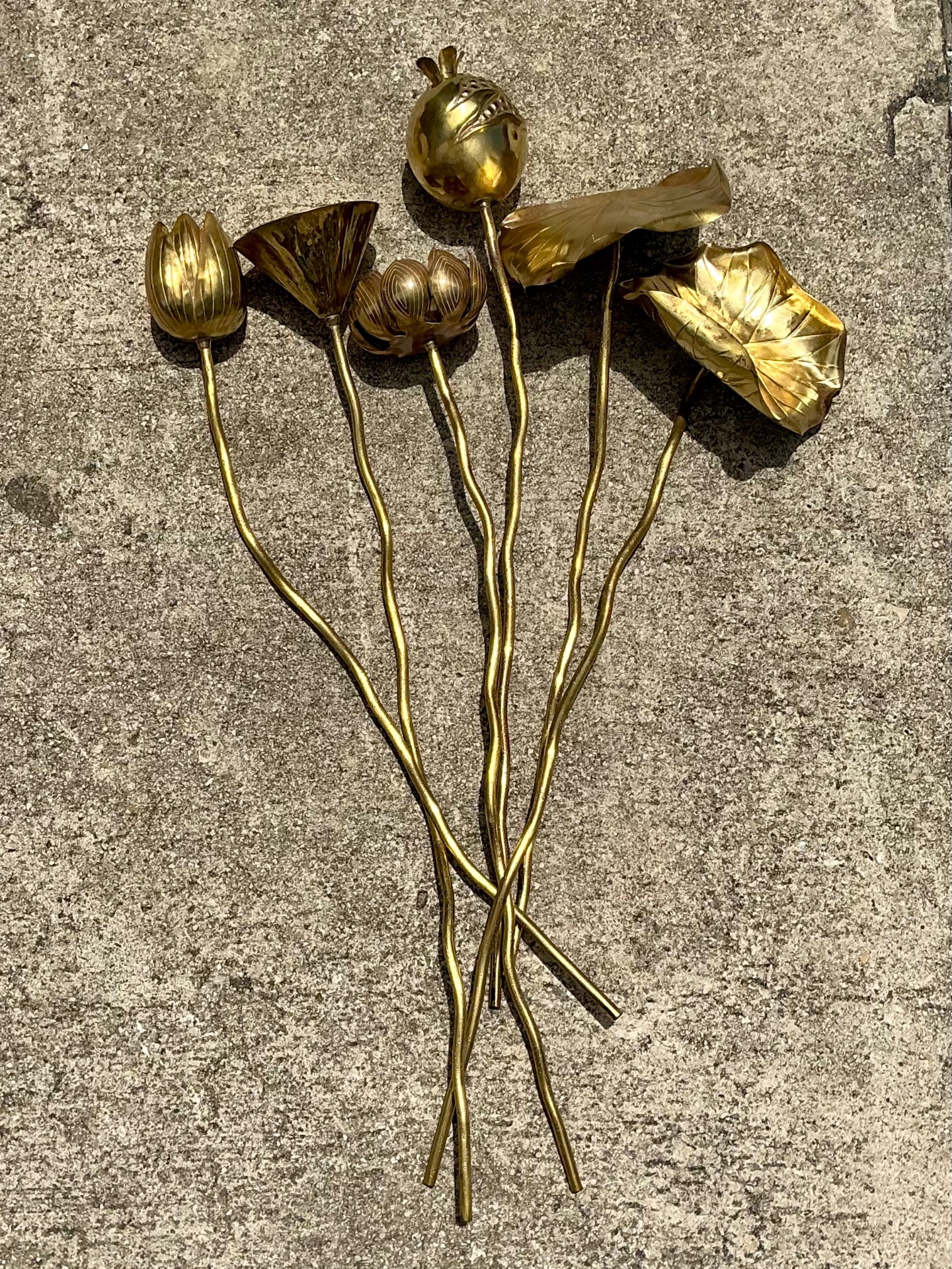 Vintage Brass Botanical Stems - Side view