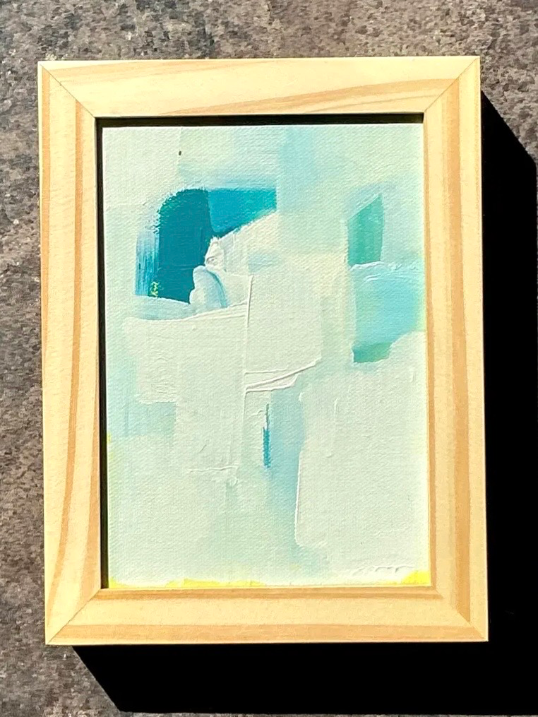 Vintage Original Abstract Oil Painting on Canvas - Wood, 8.25W x 6.25H - Side view