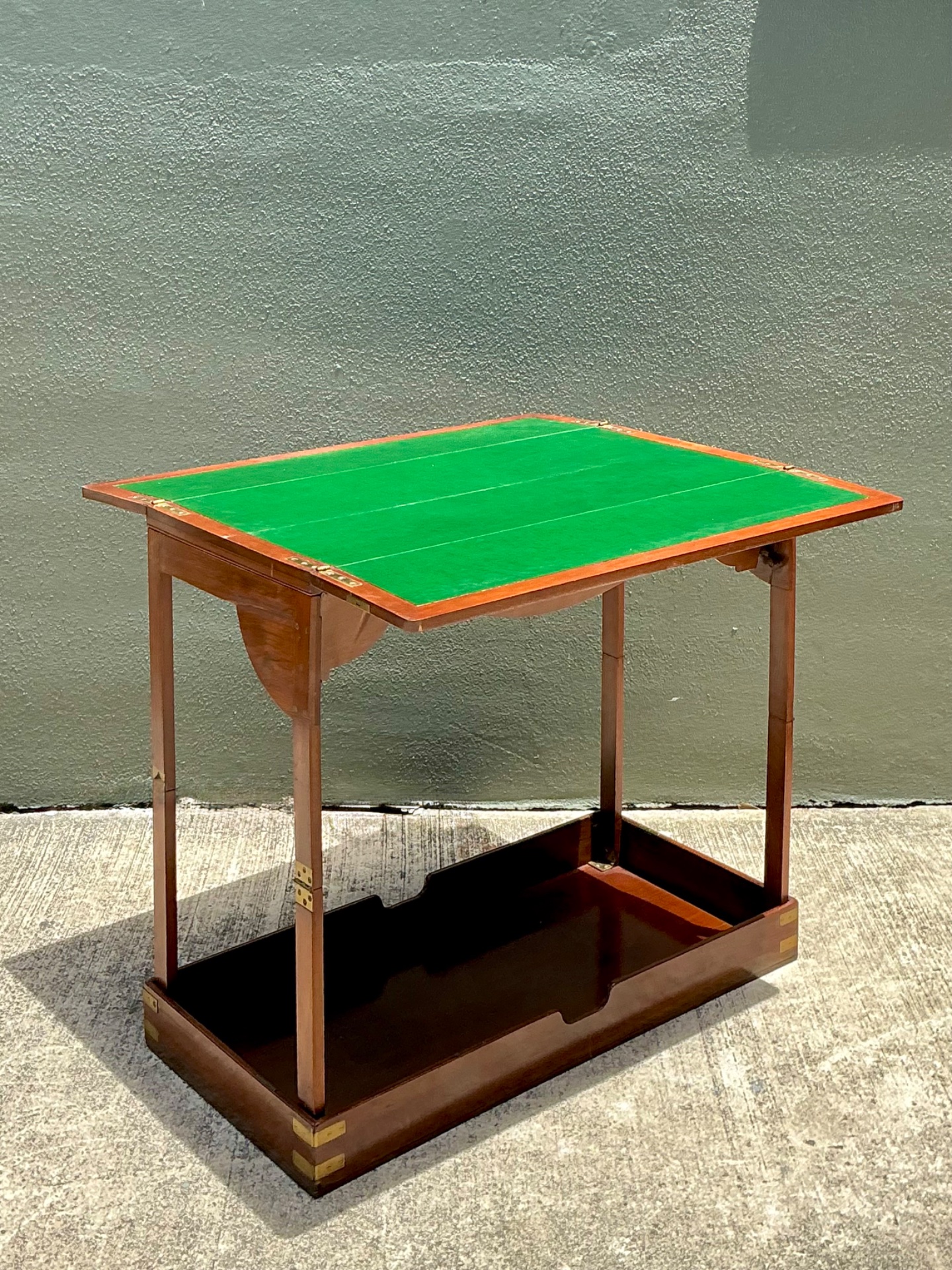 Vintage English Collapsible Flip Top Campaign Game Table - Side view
