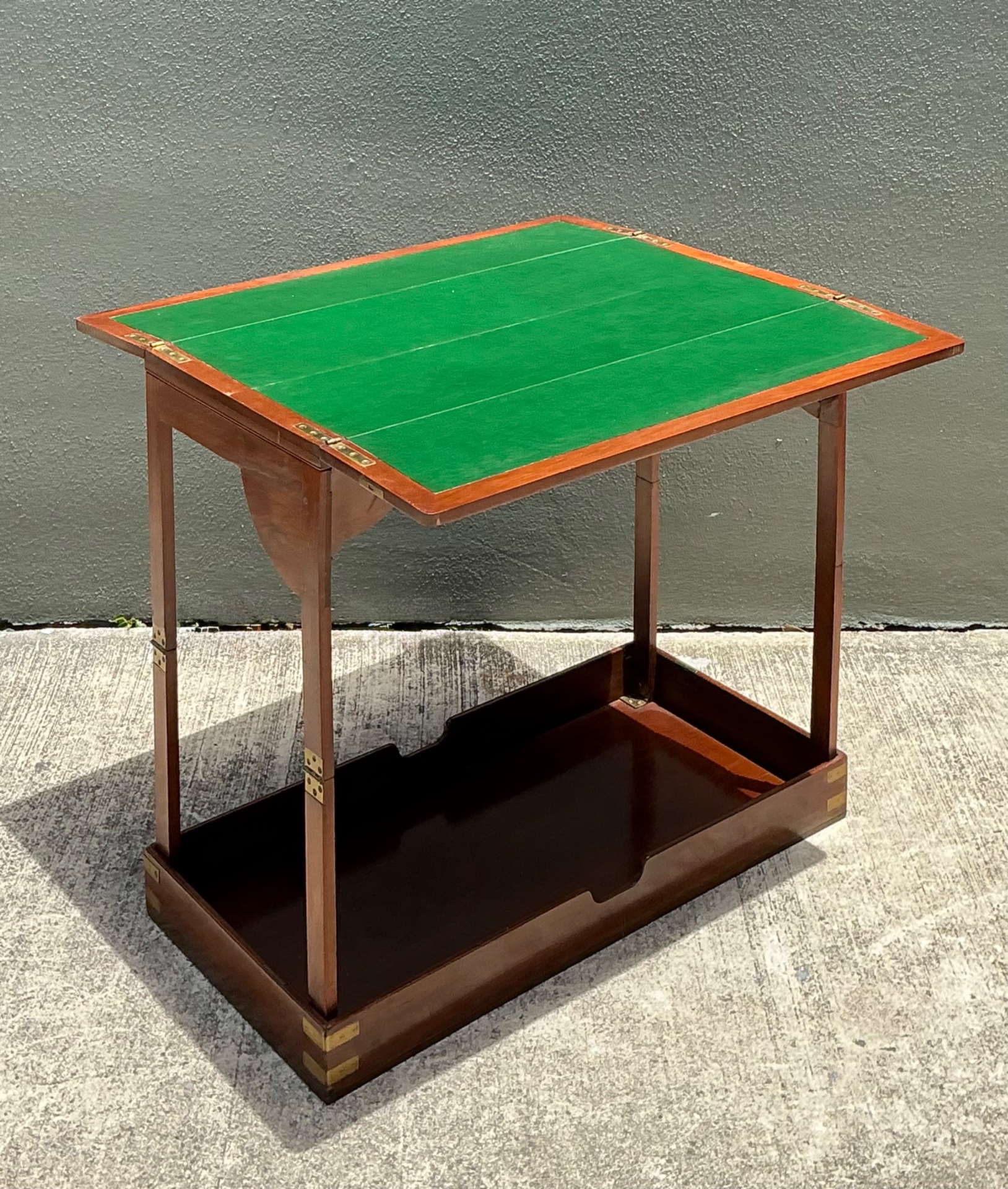 Vintage English Collapsible Flip Top Campaign Game Table - Back view