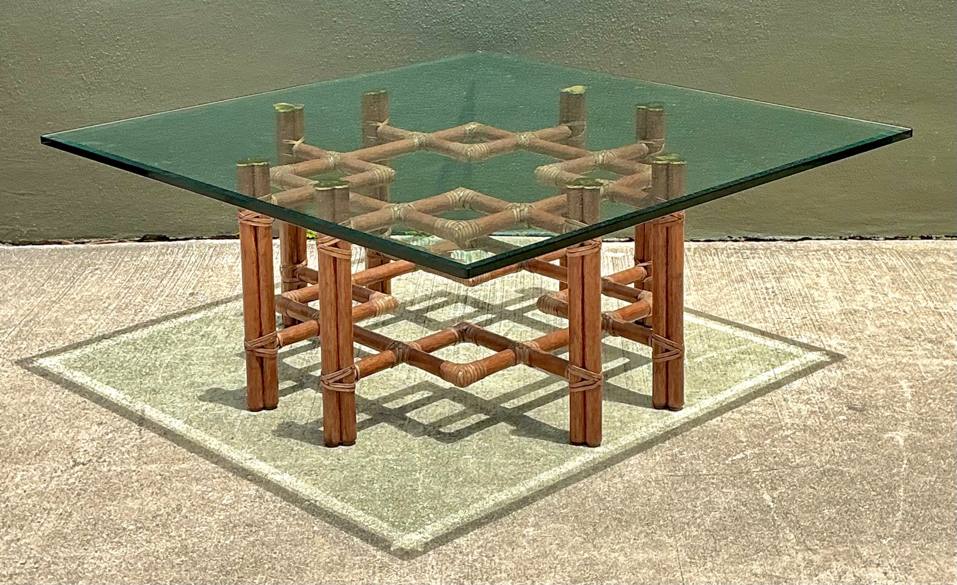 Vintage McGuire Wrapped Rattan Coffee Table - Side view