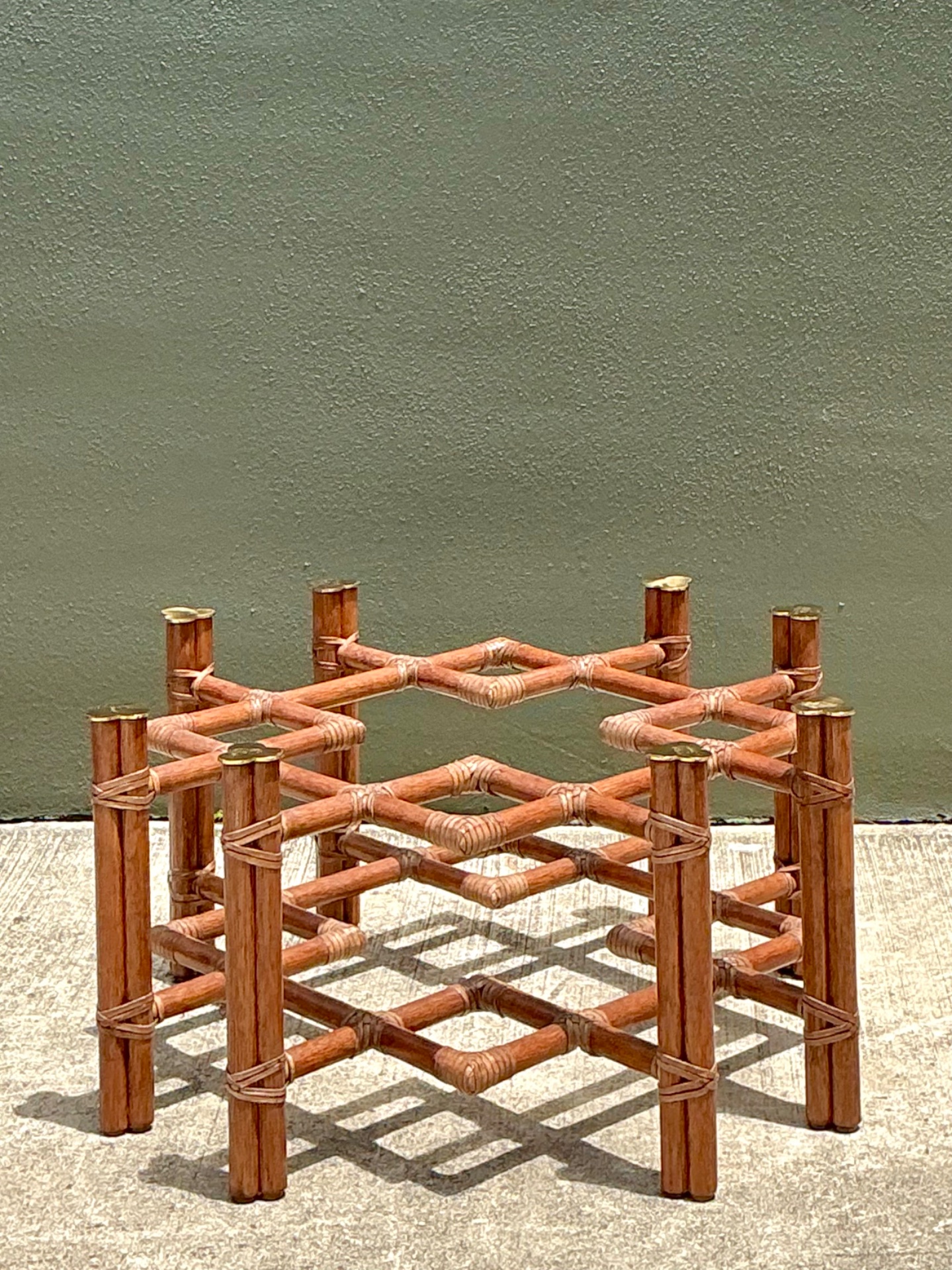 Vintage McGuire Wrapped Rattan Coffee Table - Top view