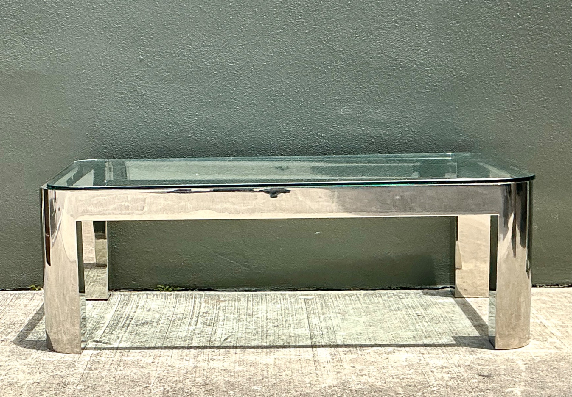 Vintage Chrome And Glass Coffee Table After Karl Springer - Back view