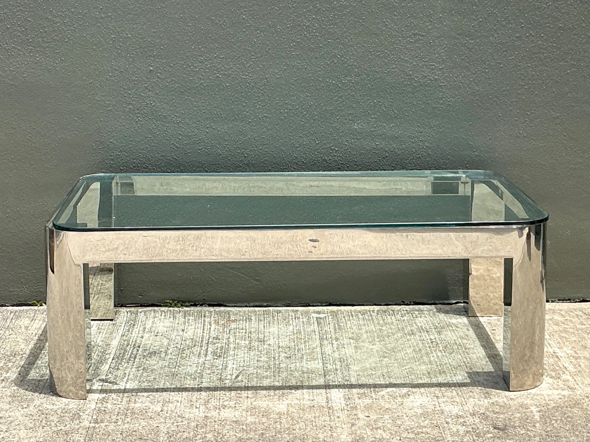 Vintage Chrome And Glass Coffee Table After Karl Springer - Detail view