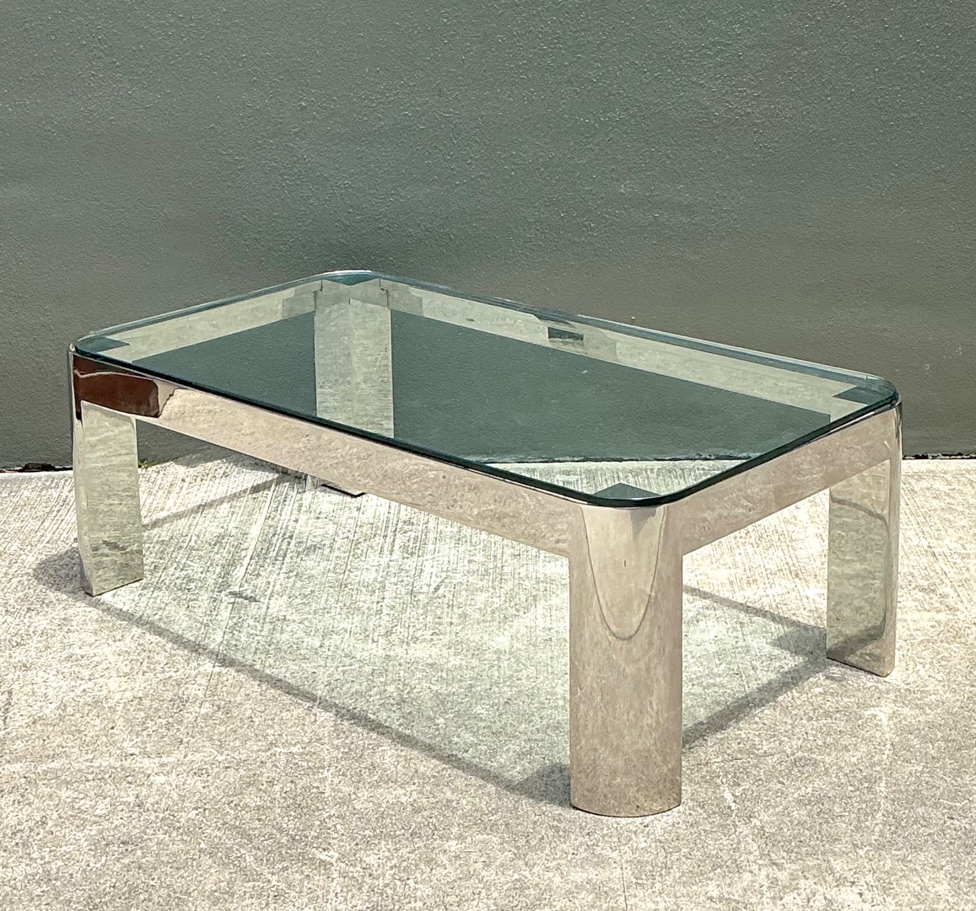 Vintage Chrome And Glass Coffee Table After Karl Springer - Top view