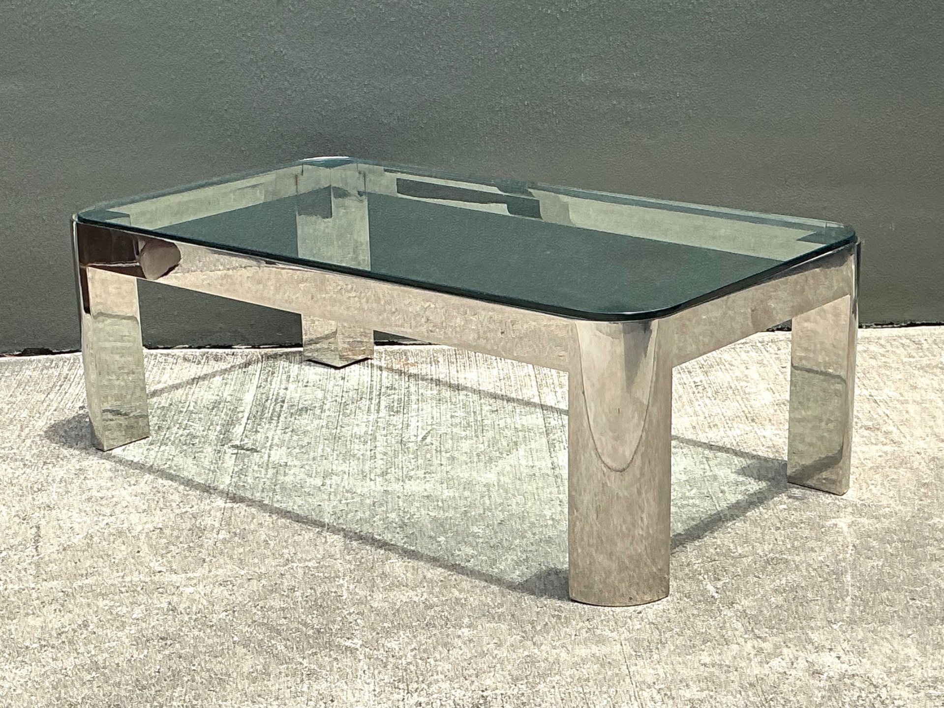 Vintage Chrome And Glass Coffee Table After Karl Springer - Side view