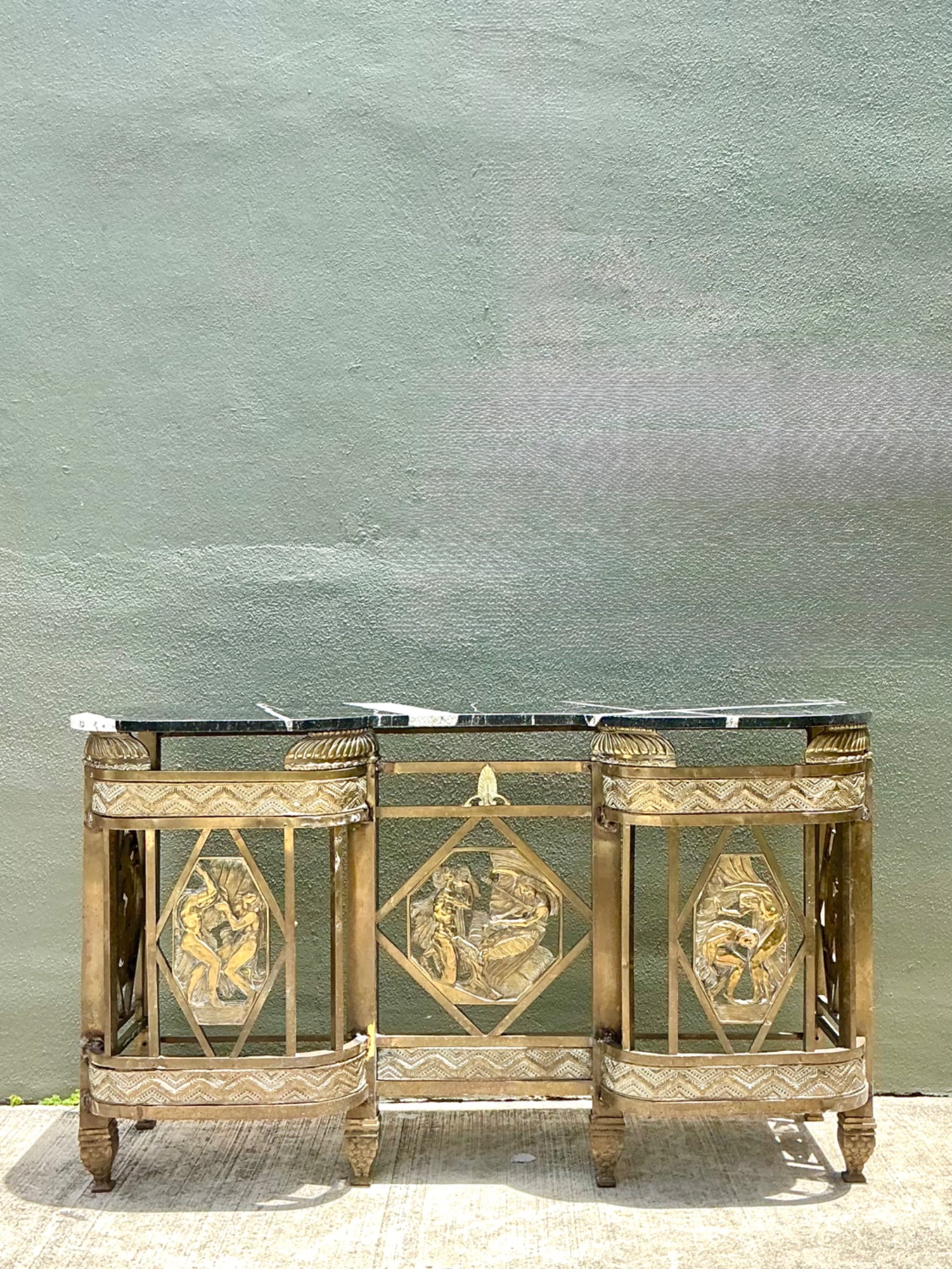 Vintage 1930s Deco Bronze Medallion Console - Back view